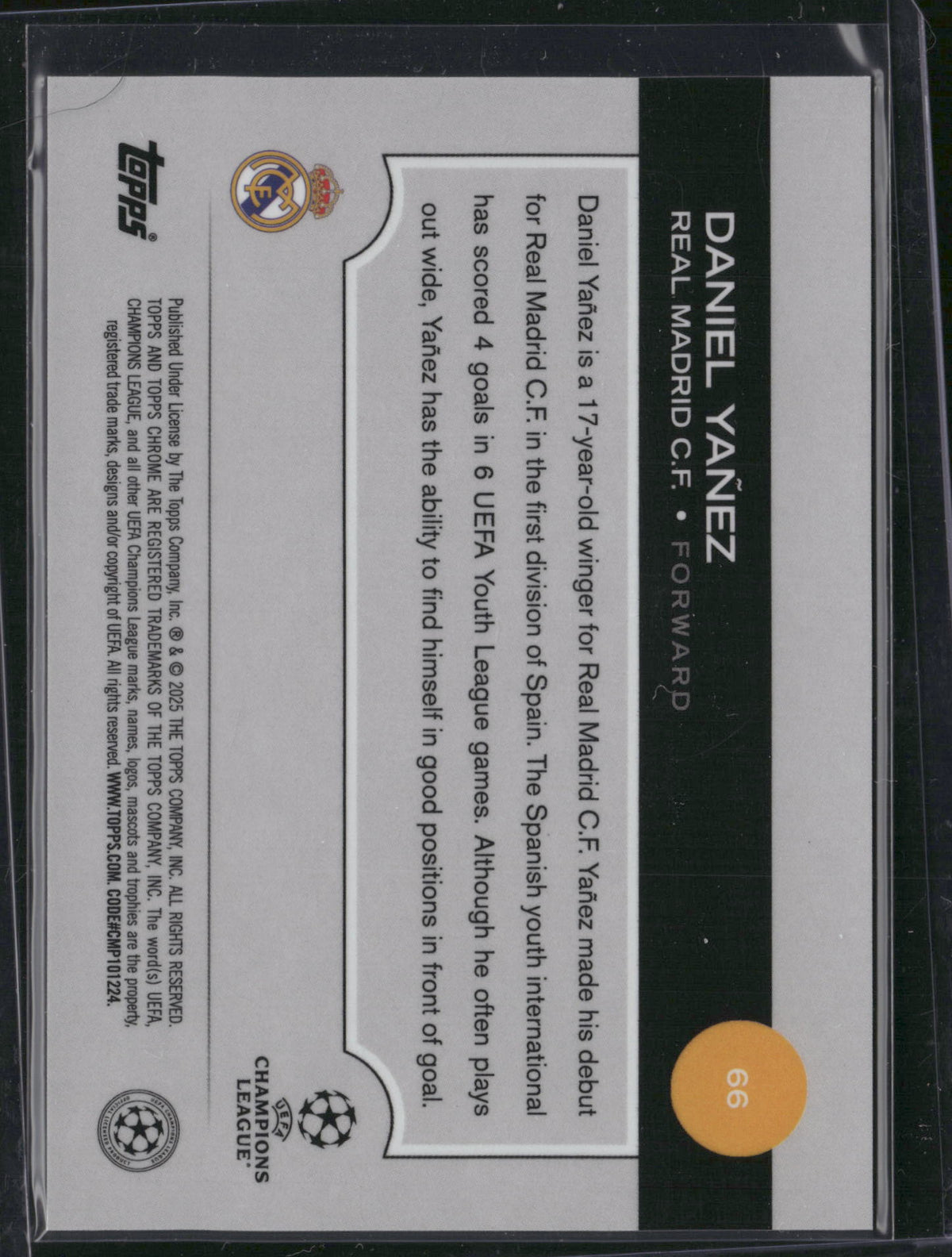 Daniel Yañez 2025 Topps Chrome UEFA Champions League #66 Gold Refractor /50 RC