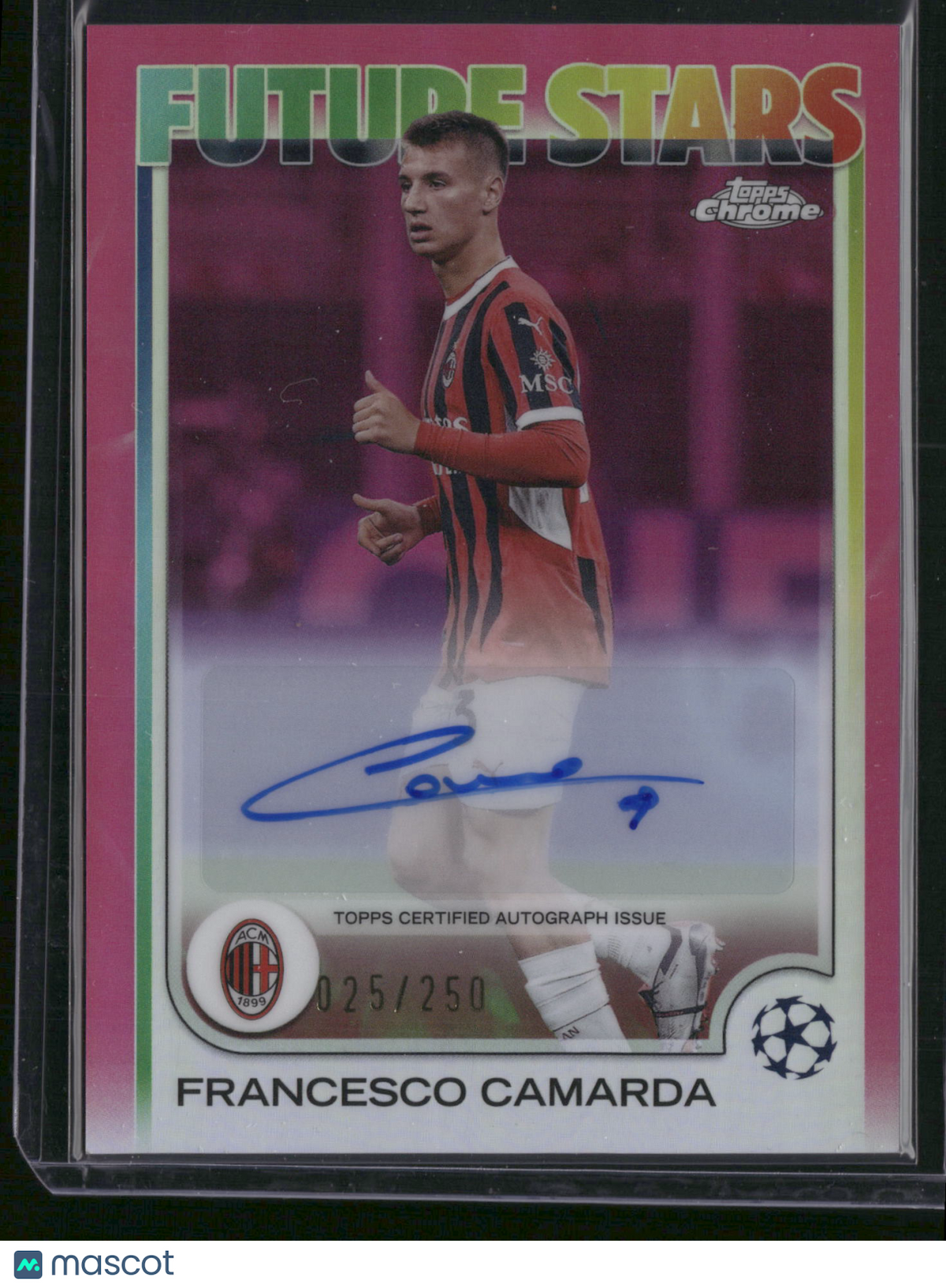 Francesco Camarda 2025 Topps Chrome UEFA Club Future Stars #FSA-FC Pink Auto/250
