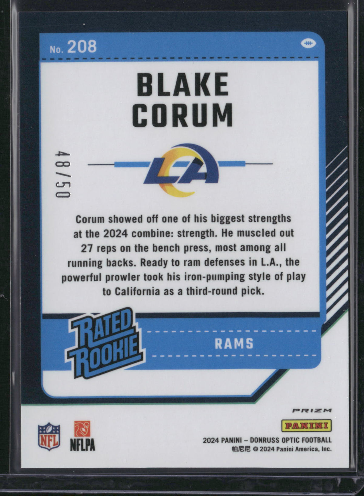 Blake Corum 2024 Panini Donruss Optic Prizm #208 Lime Green