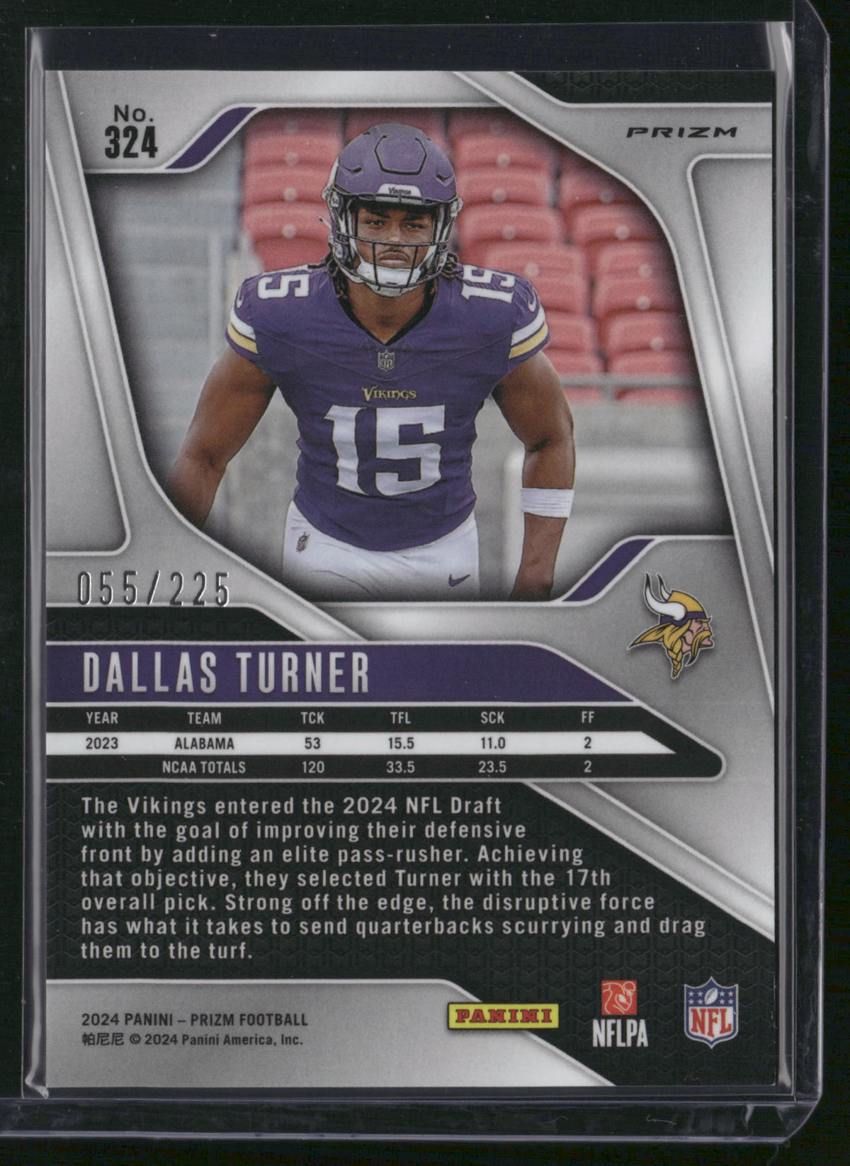 Dallas Turner 2024 Panini Prizm Mosaic #324 Purple /225 RC