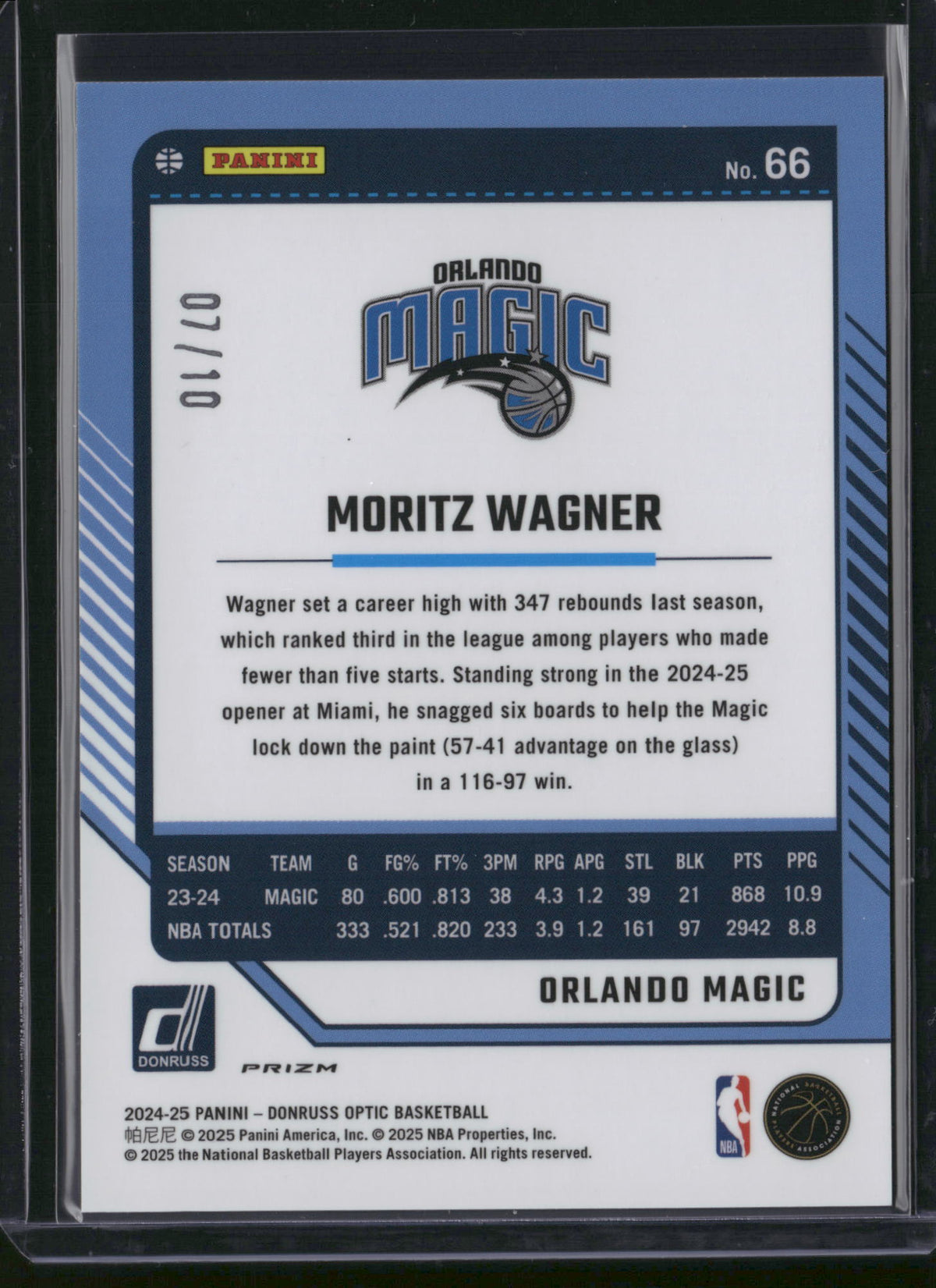 Moritz Wagner 2025 Panini Donruss Optic #66 Gold Velocity /10