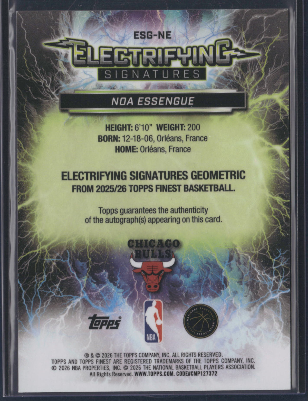 Noa Essengue 2026 Topps Finest Electrifying Signatures #ESG-NE Geometric /50 RC