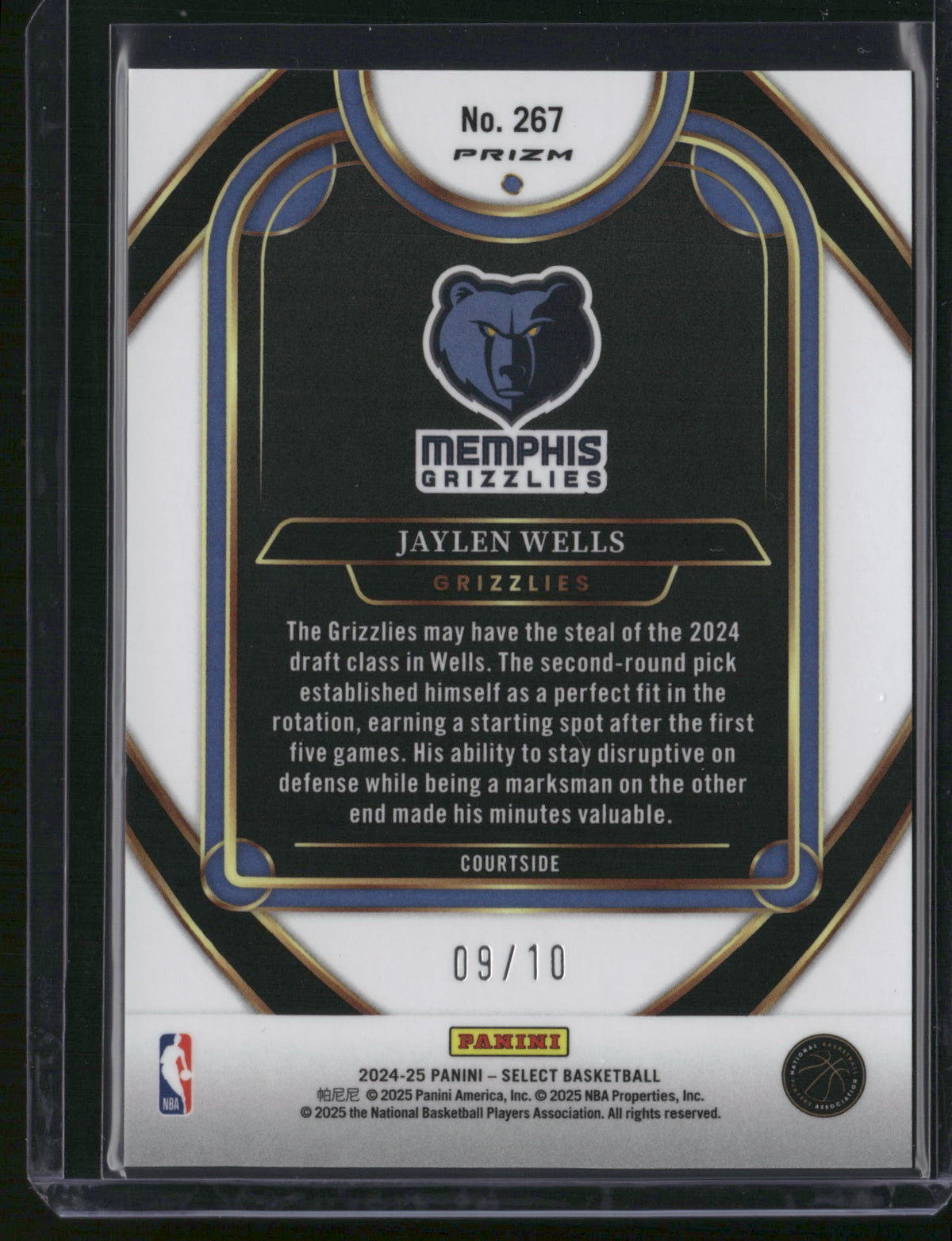 Jaylen Wells 2025 Panini Select Prizm Courtside #267 Gold Circles /10