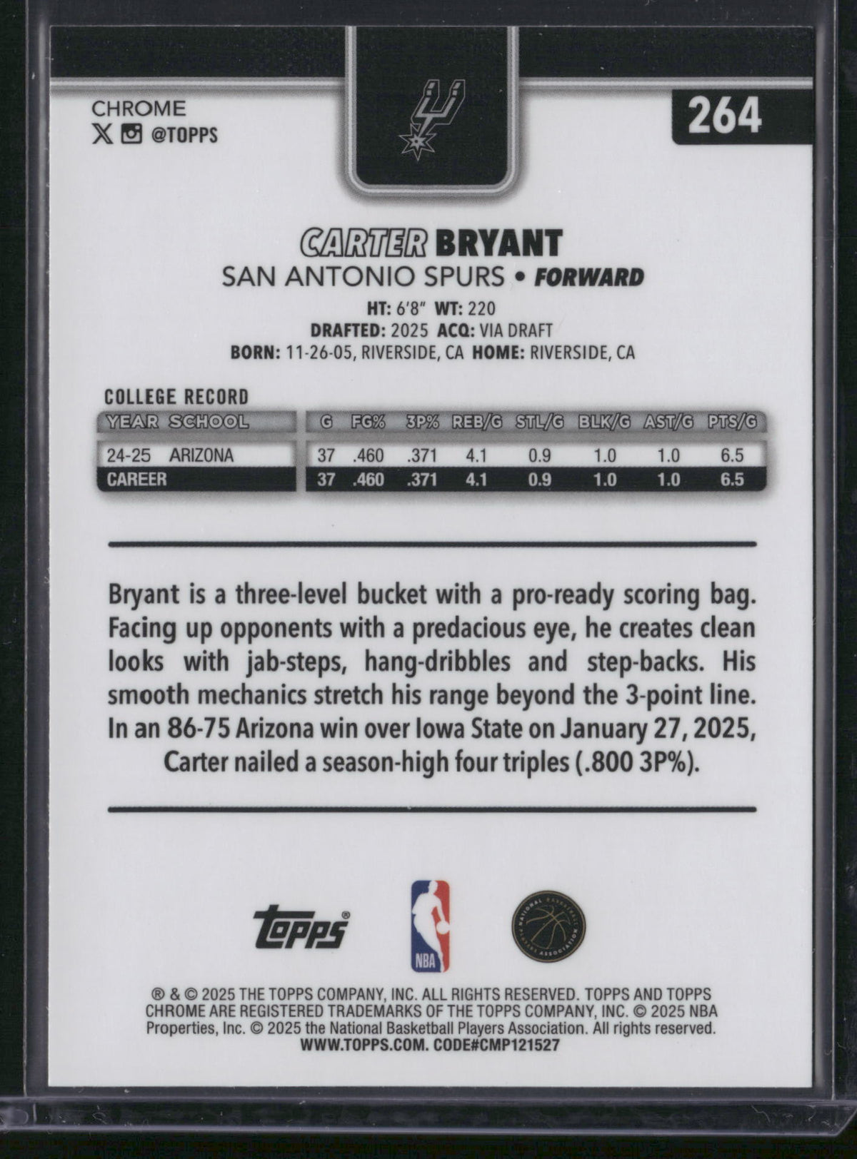Carter Bryant 2025 Topps Chrome #264 Blue RayWave /150 RC