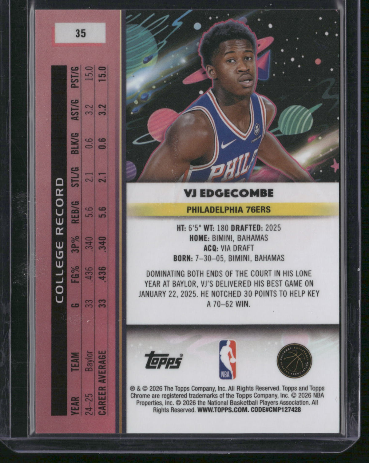 VJ Edgecombe 2026 Topps Chrome #35 /503 RC