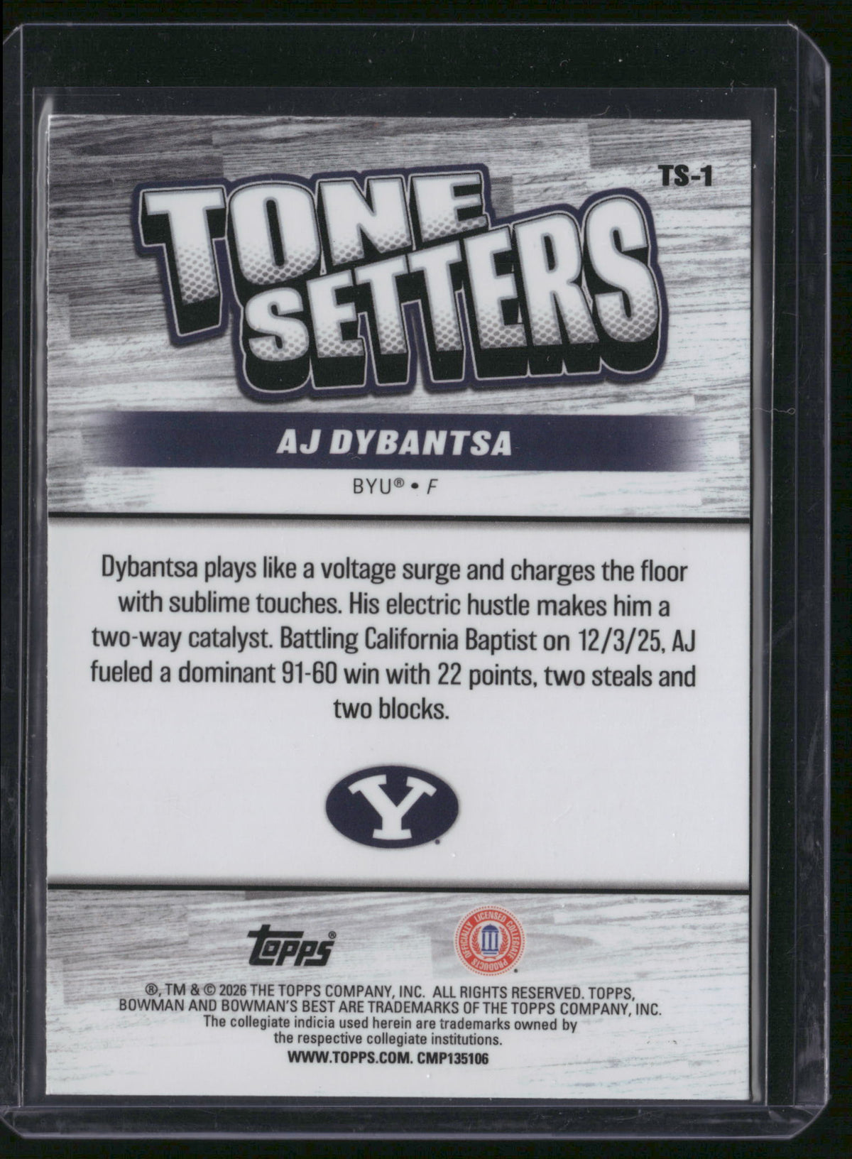 AJ Dybantsa 2026 Topps Bowman University Best Tone Setters #TS-1 Green Lava Refractor /99