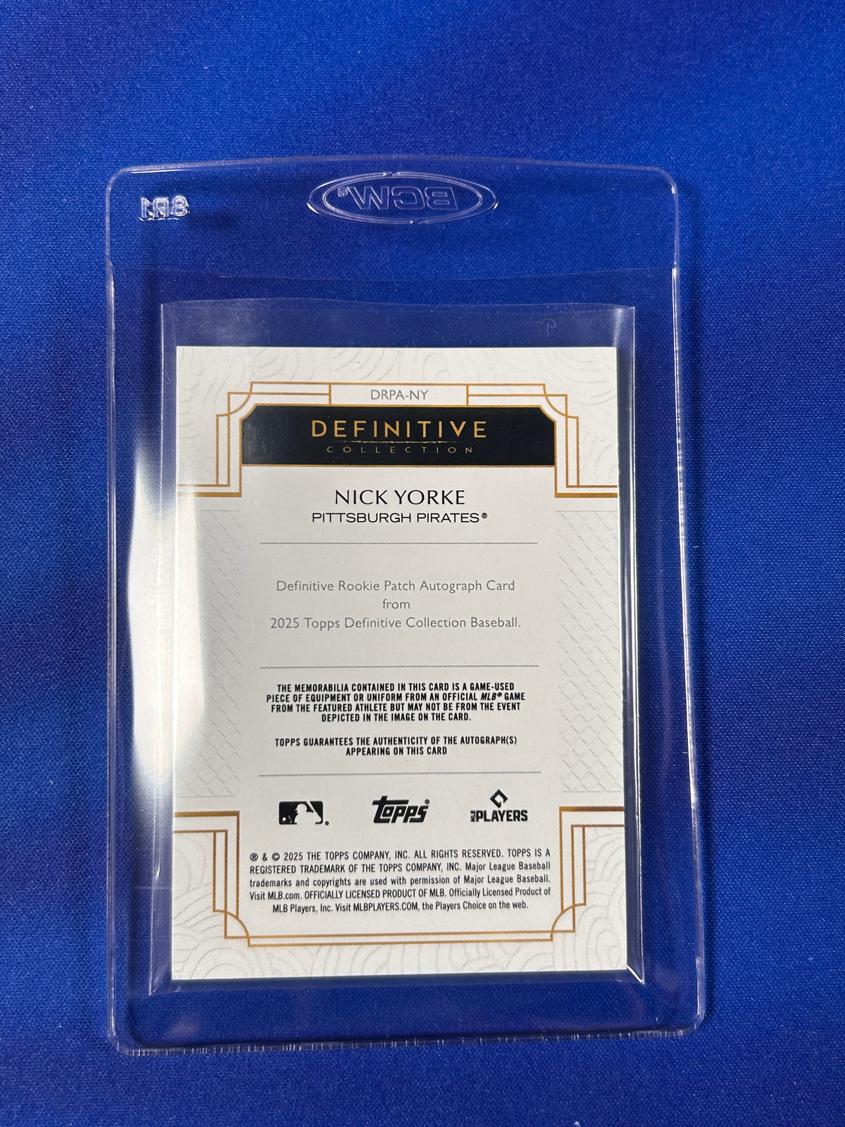 Nick Yorke 2025 Topps Definitive Collection #DRPA-NY /10 Game-Used Patch RC Memorabilia