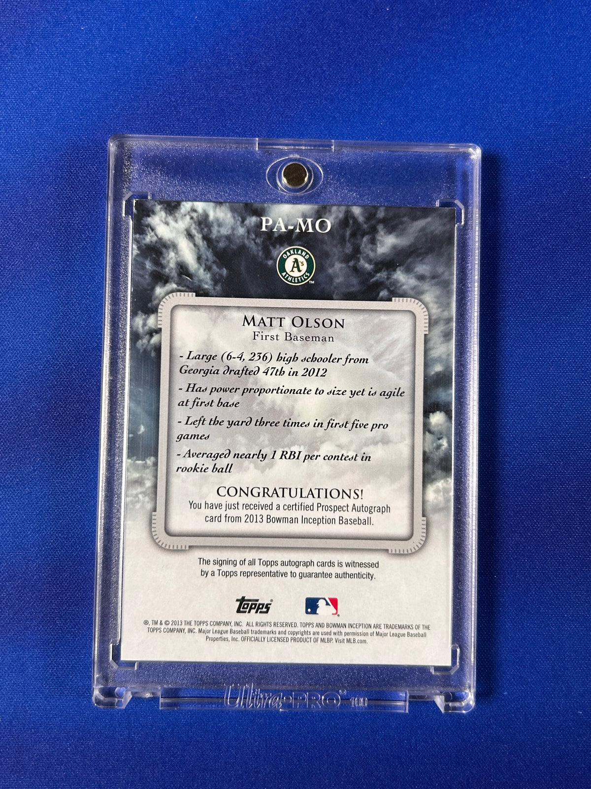 Matt Olson 2013 Bowman Inception #PA-MO Prospect Autograph