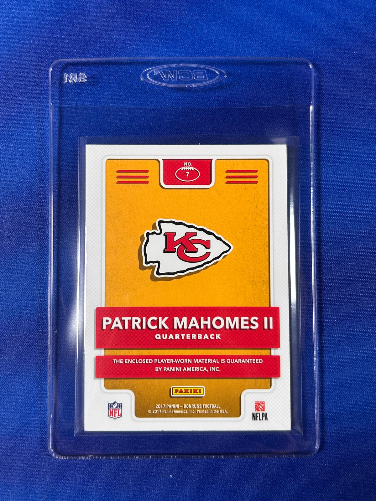 Patrick Mahomes II 2017 Panini Donruss Rookie Phenom #7 Memorabilia Jersey