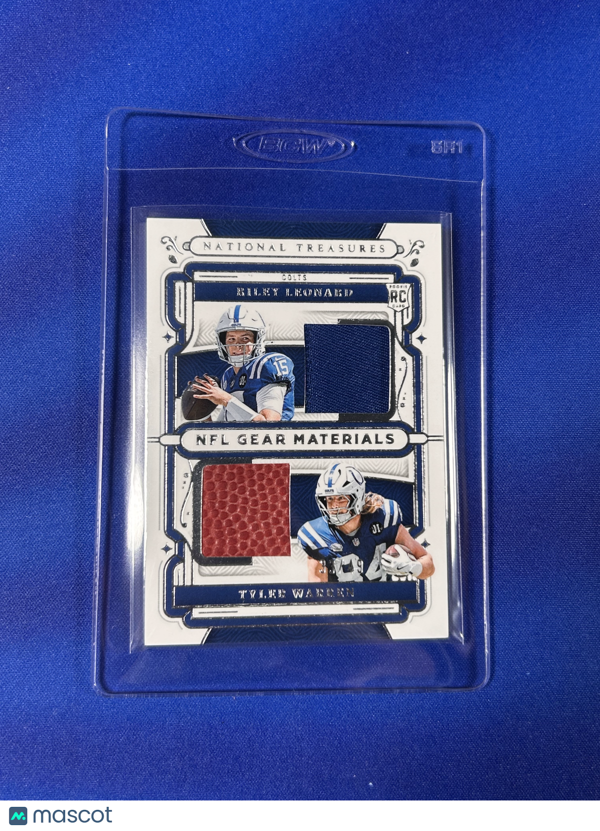 Riley Leonard Tyler Warren 2026 Panini National Treasures NFL Gear Materials #RGCM-LW Clothing Patch NFL Gear Materials RC