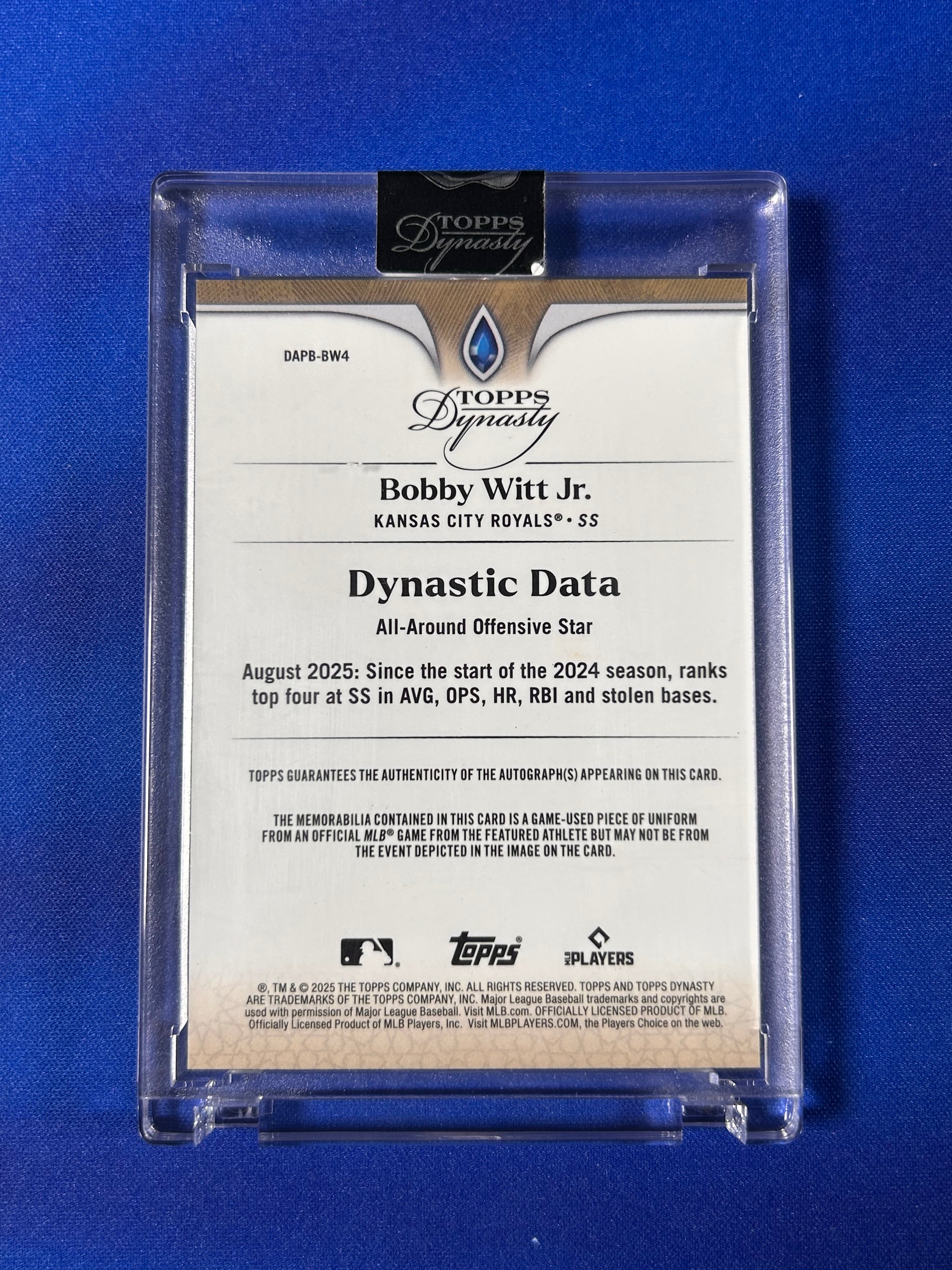 Bobby Witt Jr. 2025 Topps Dynasty #DAPB-BW4 /5 Patch Game-Used Memorabilia