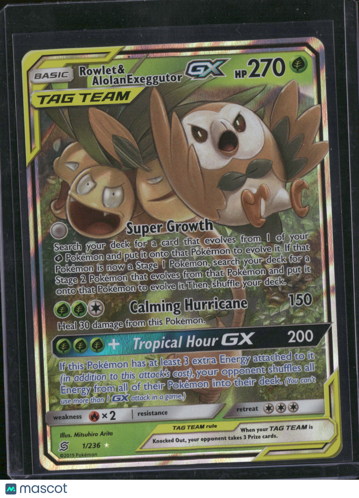 2019 Unified Minds Rowlet & Alolan Exeggutor GX Holo Rare #1/236