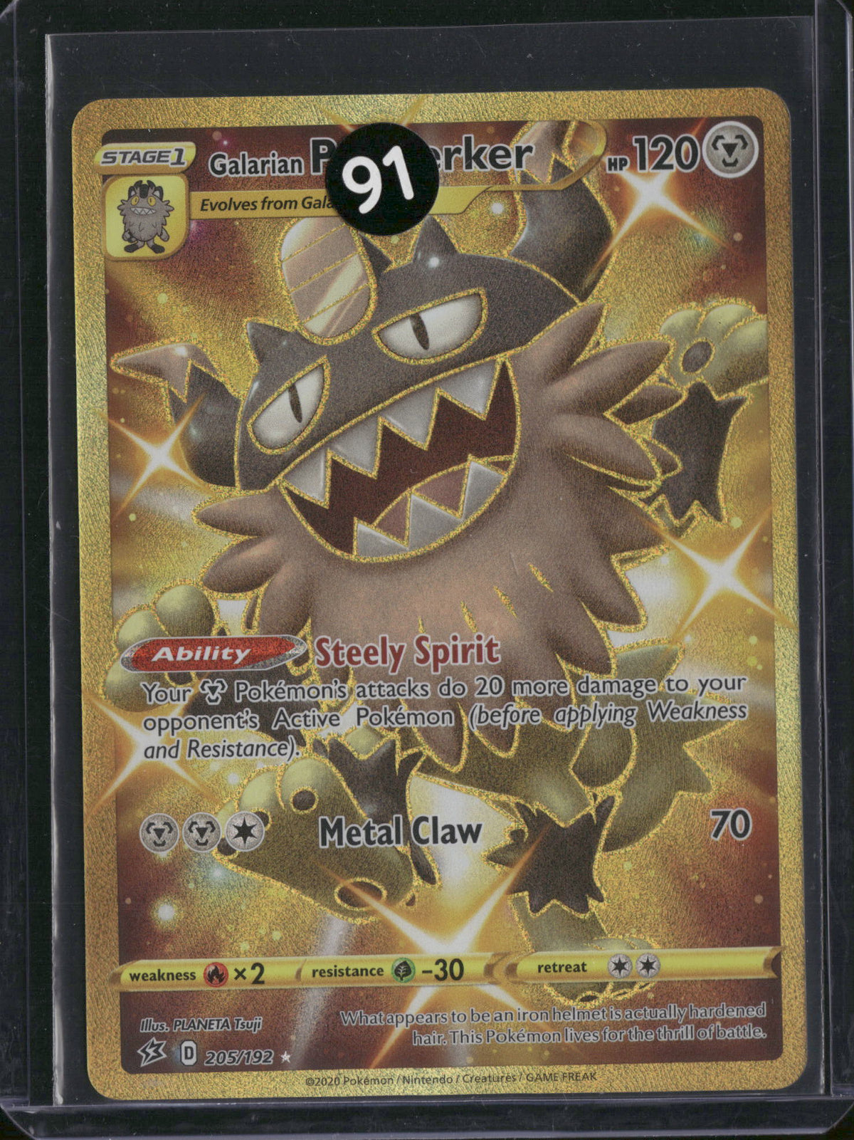 2020 Rebel Clash Galarian Perrserker Holo Secret Rare UR HR #205/192
