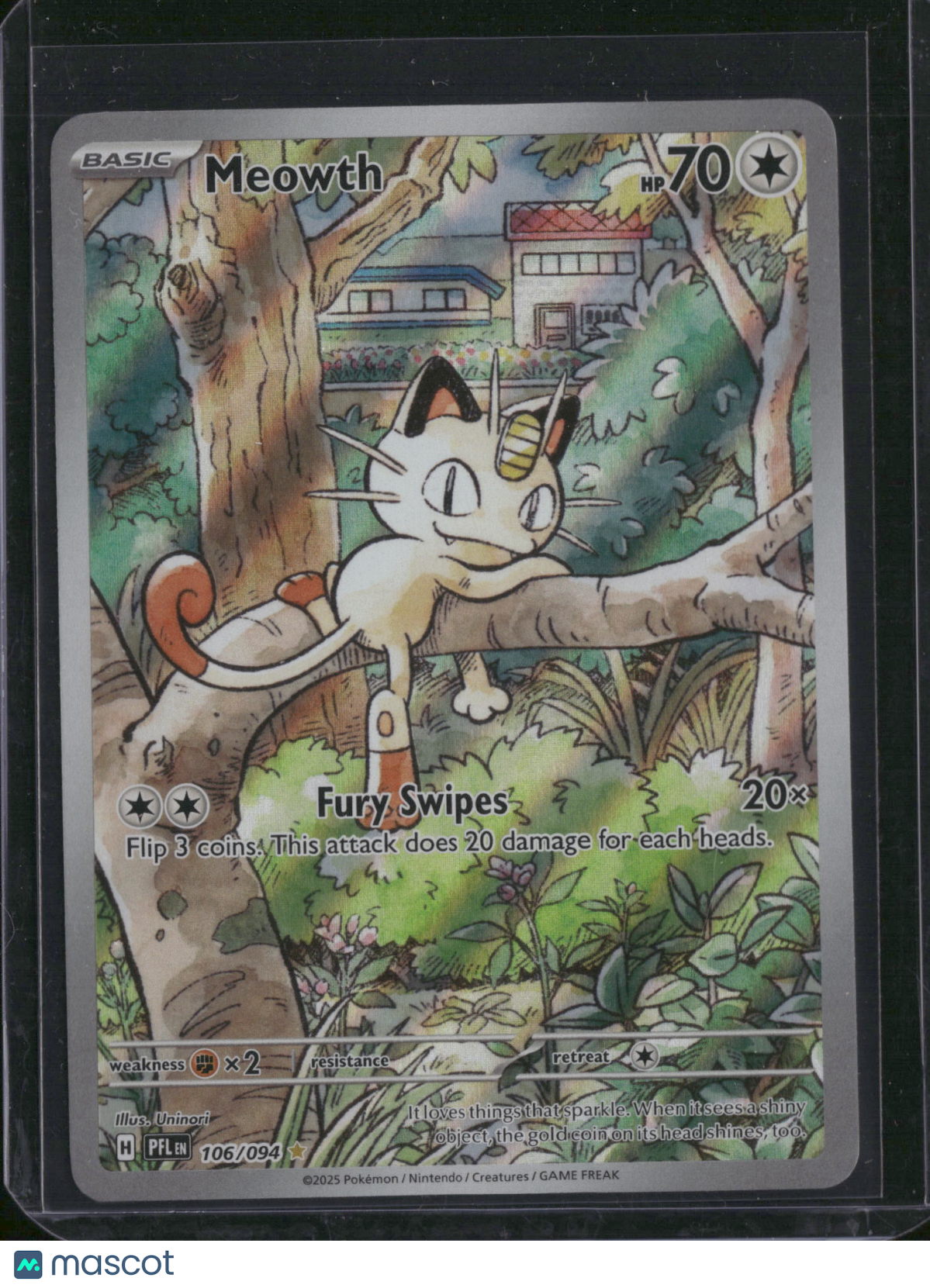 2025 Prismatic Evolutions Meowth Holo Secret Rare #106/94