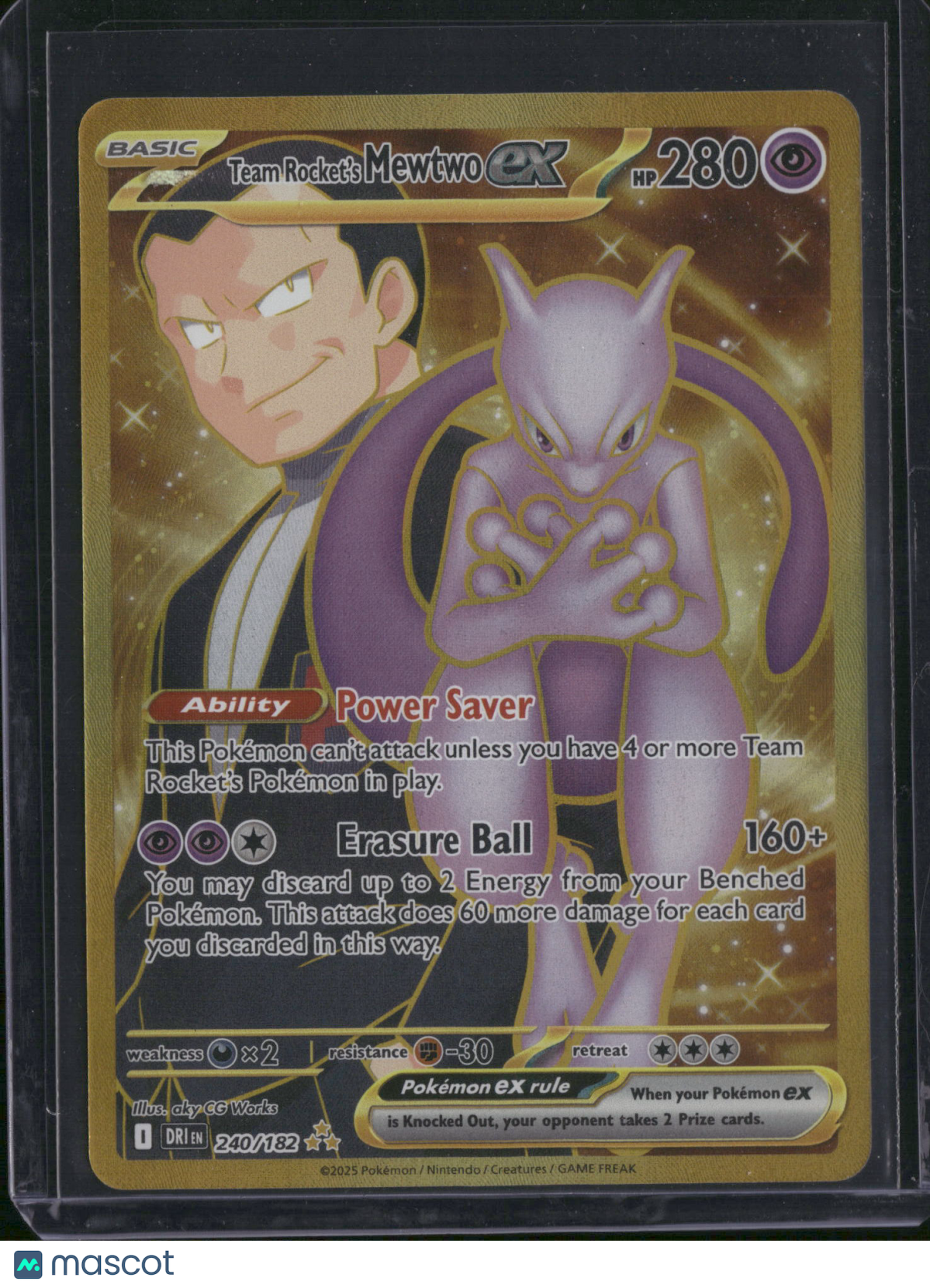 2025 Destined Rivals Team Rocket's Mewtwo EX Holo Secret Rare UR #240/182