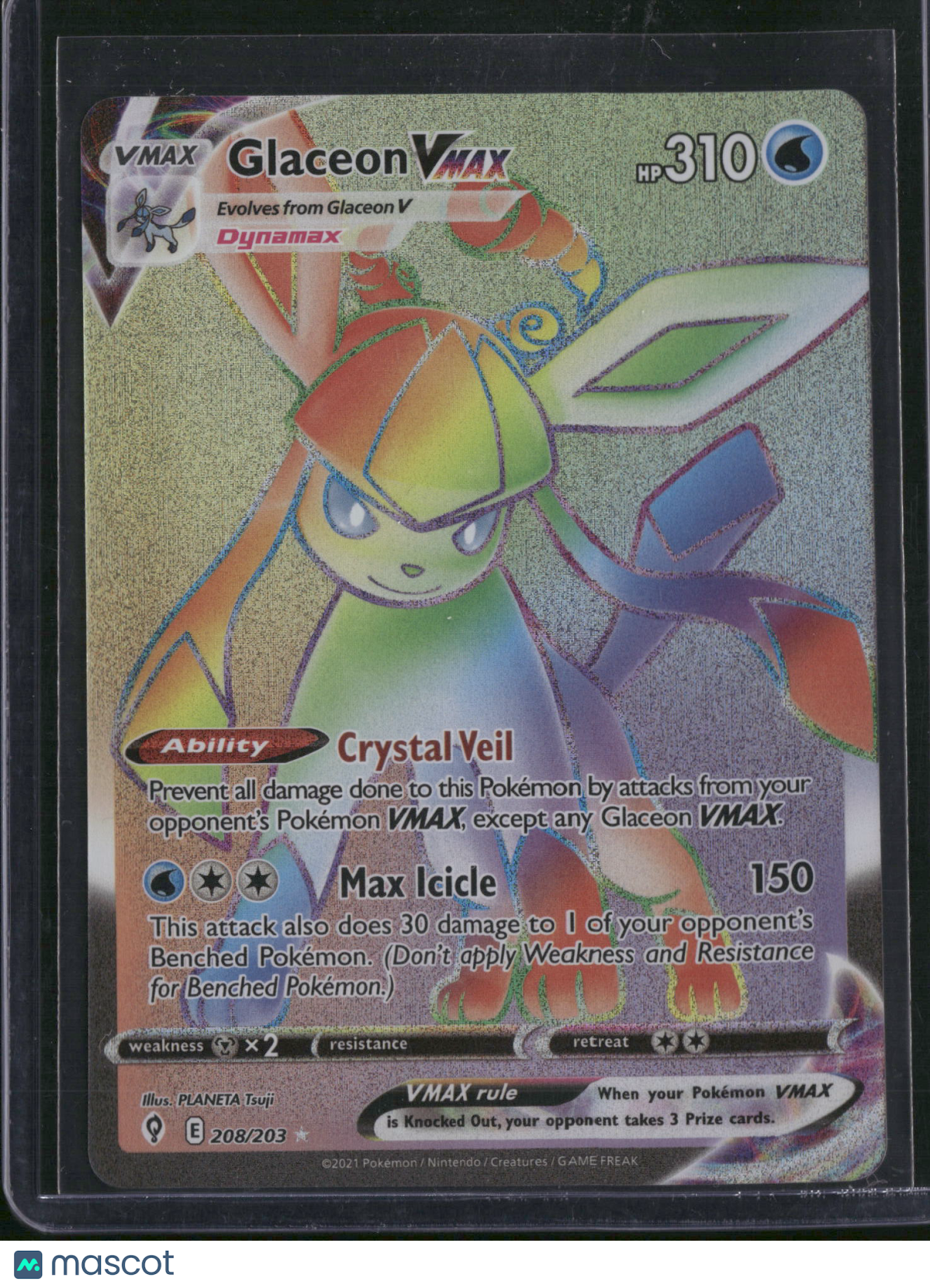 2021 Evolving Skies Glaceon VMAX Holo Secret Rare HR #208/203