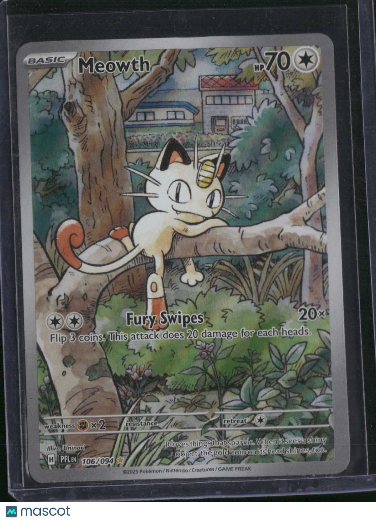 2025 Scarlet & Violet Phantasmal Flames Meowth Holo Secret Rare #106/94