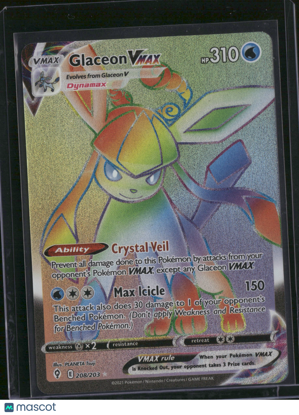 2021 Evolving Skies Glaceon VMAX Holo Secret Rare HR #208/203