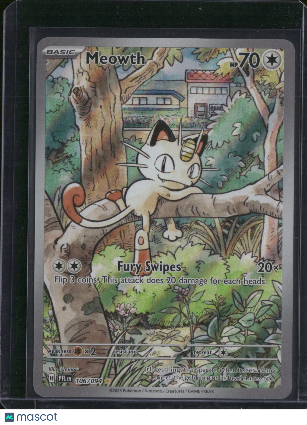 2025 Scarlet & Violet Phantasmal Flames Meowth Holo Secret Rare #106/94