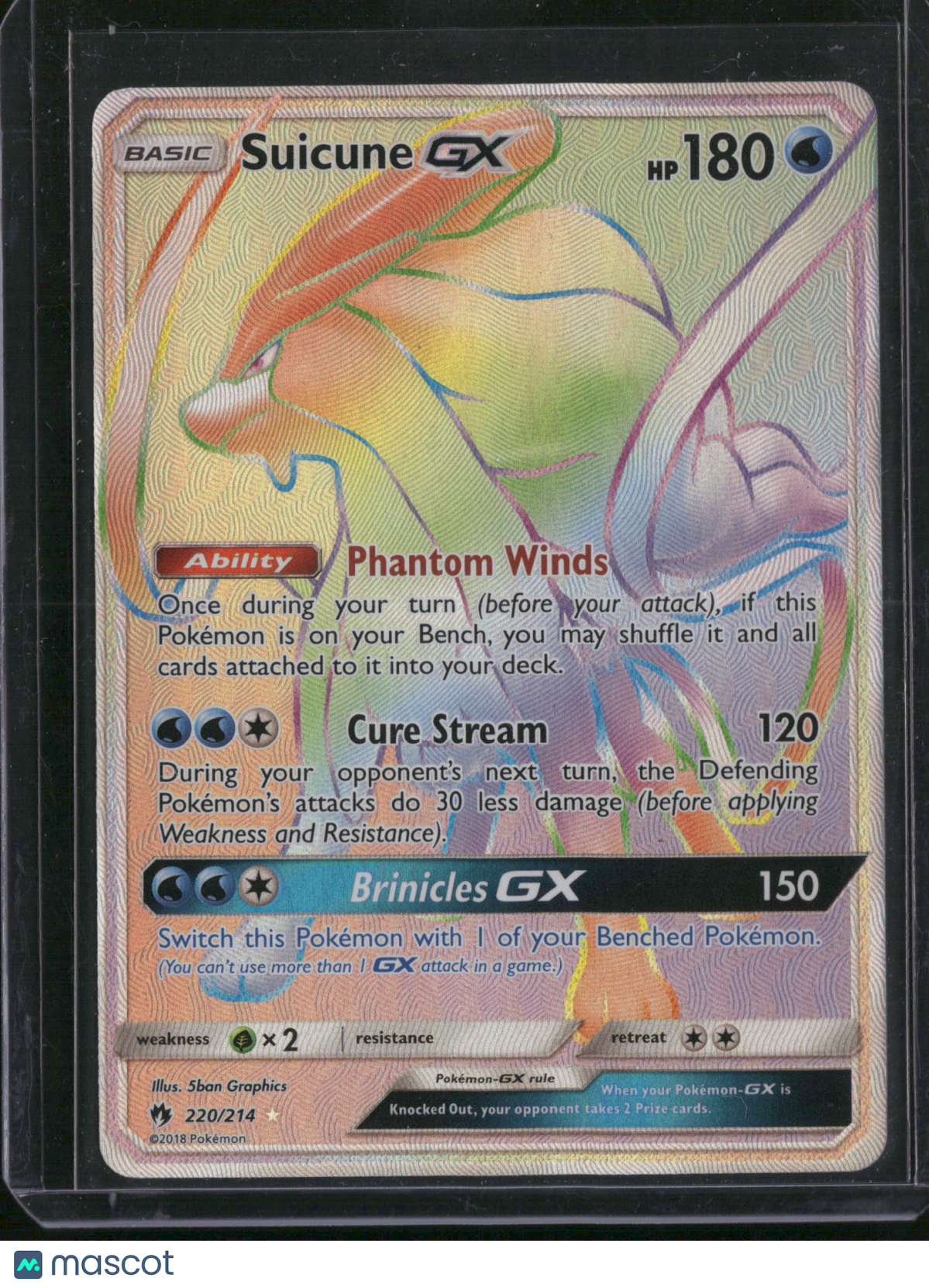 2018 Lost Thunder Suicune GX Rainbow Secret Rare FA HR #220/214