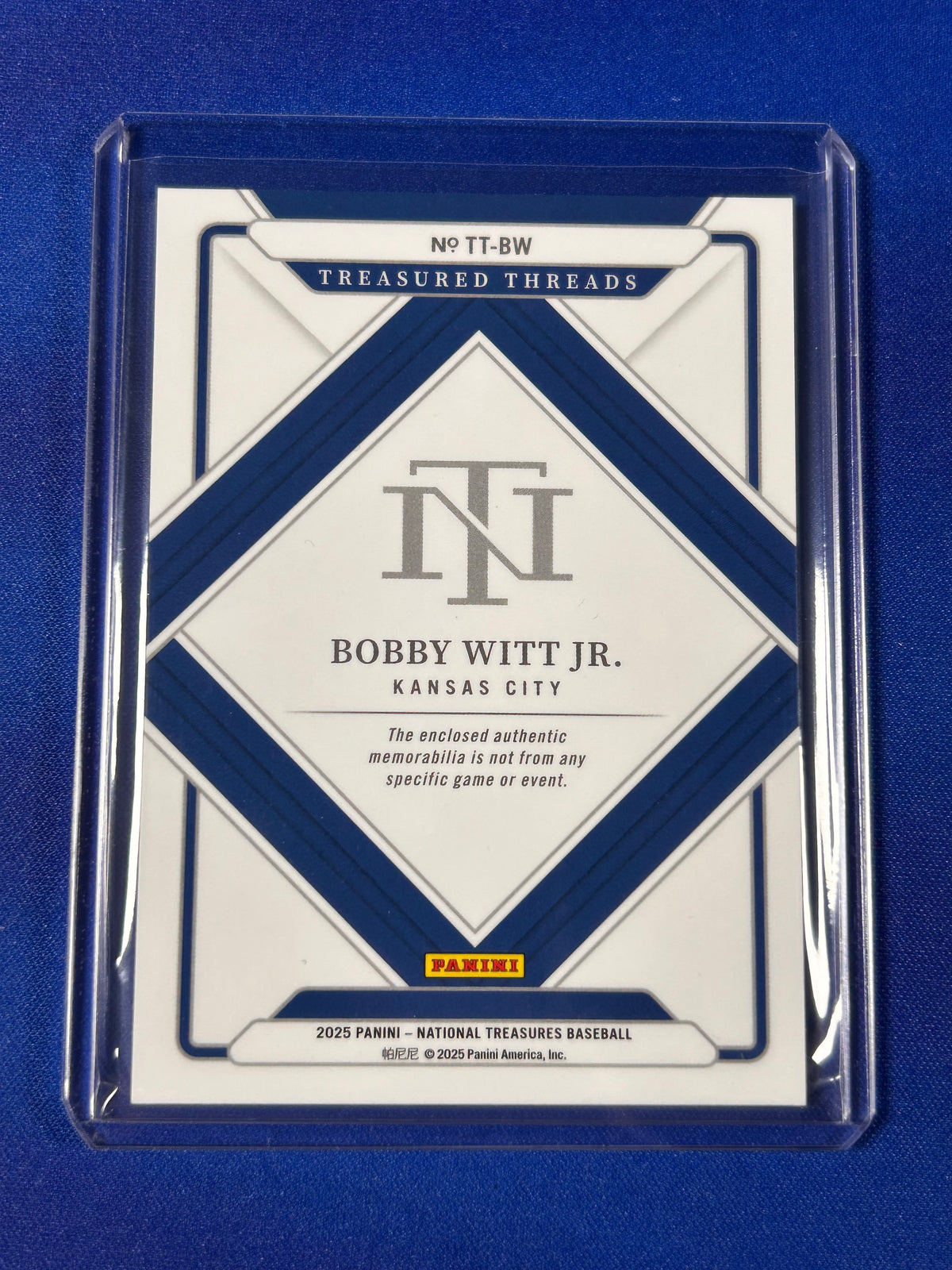 Bobby Witt Jr. 2025 Panini National Treasures Treasured Threads #TT-BW /99 Memorabilia