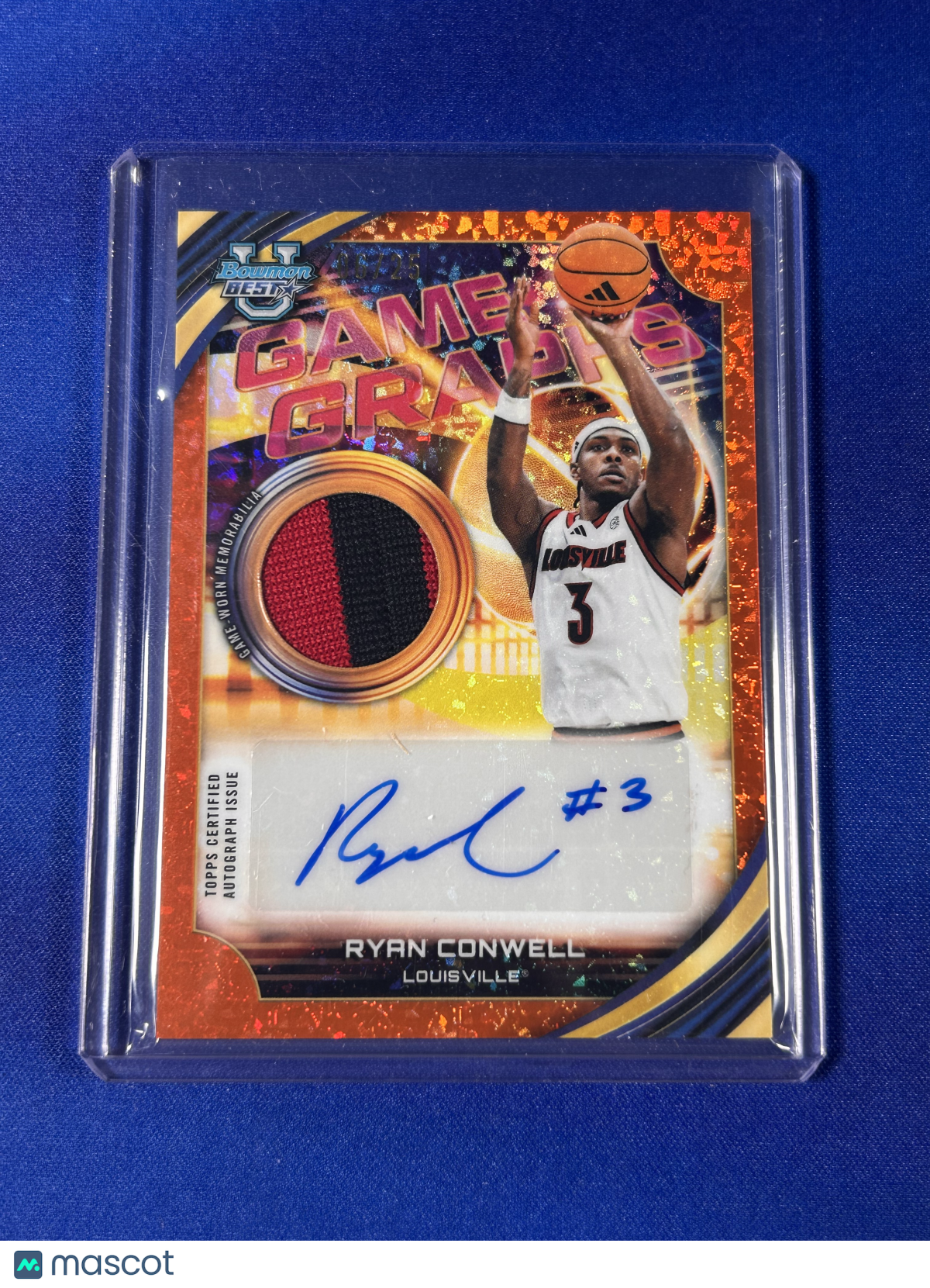 Ryan Conwell 2026 Bowman University Best Game Graphs #GG-RC Orange Refractor Patch Game-Worn Memorabilia