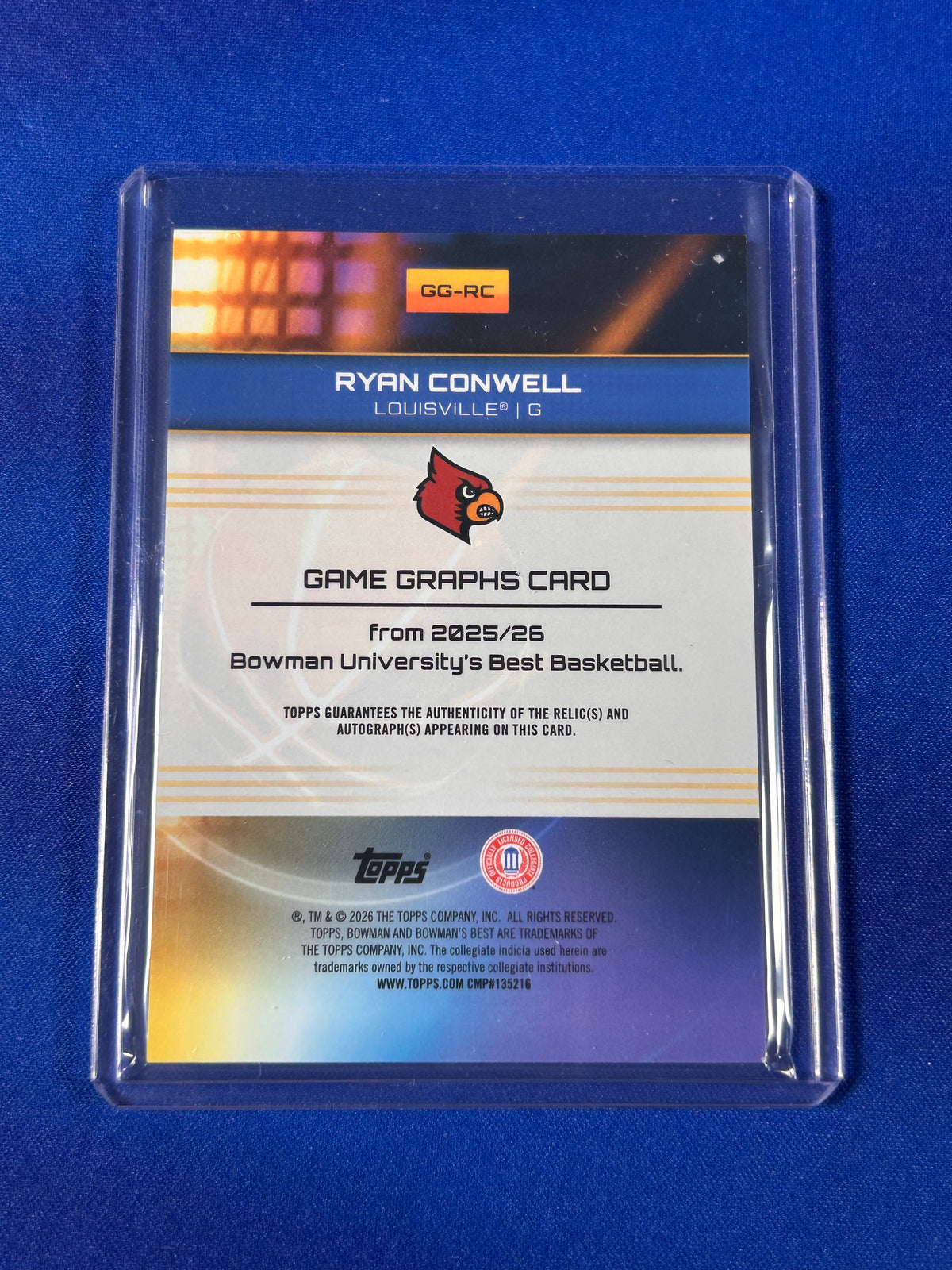 Ryan Conwell 2026 Bowman University Best Game Graphs #GG-RC Orange Refractor Patch Game-Worn Memorabilia