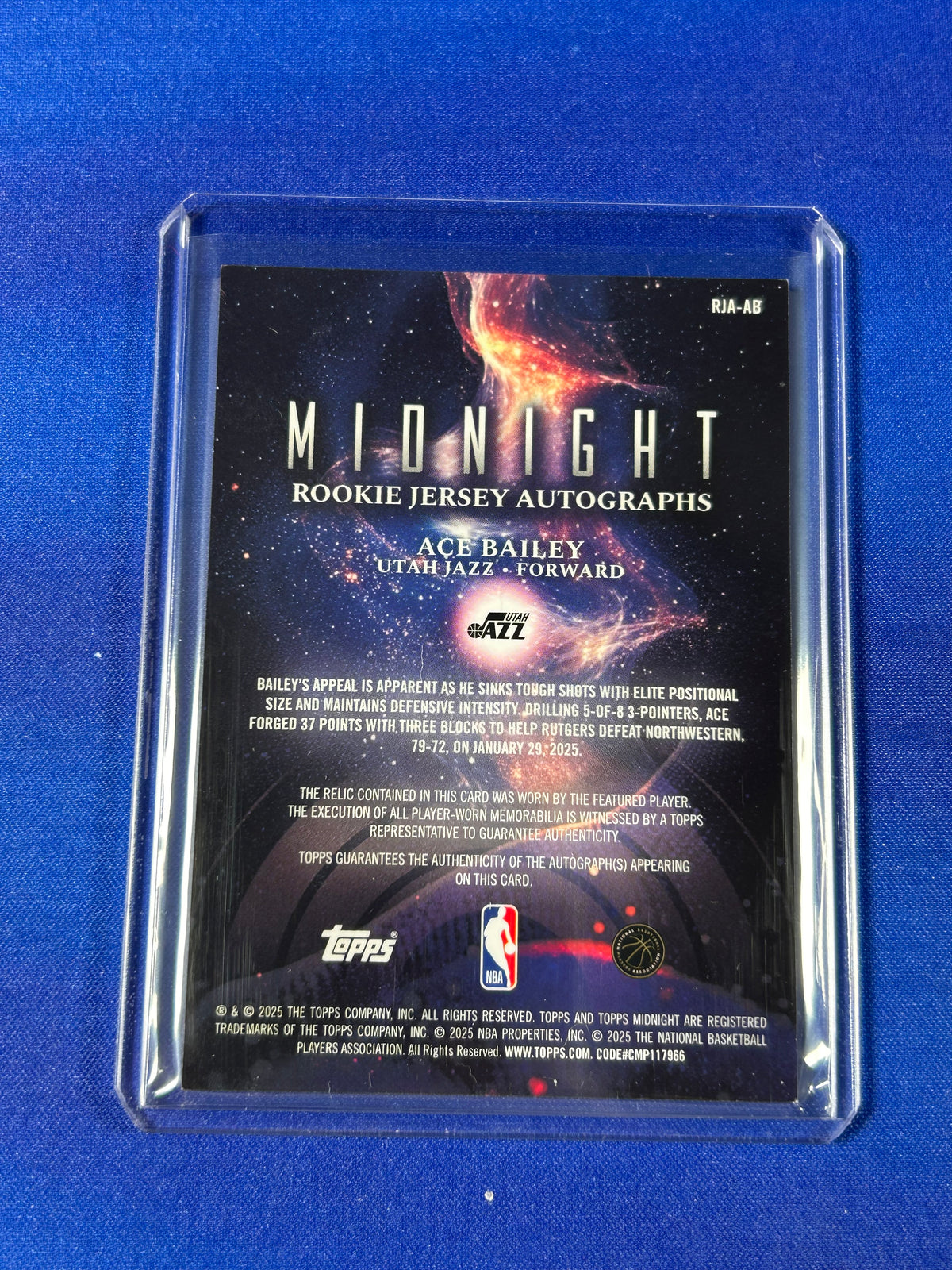 Ace Bailey 2025 Topps Midnight #RJA-AB Rookie Jersey Autograph RC Memorabilia