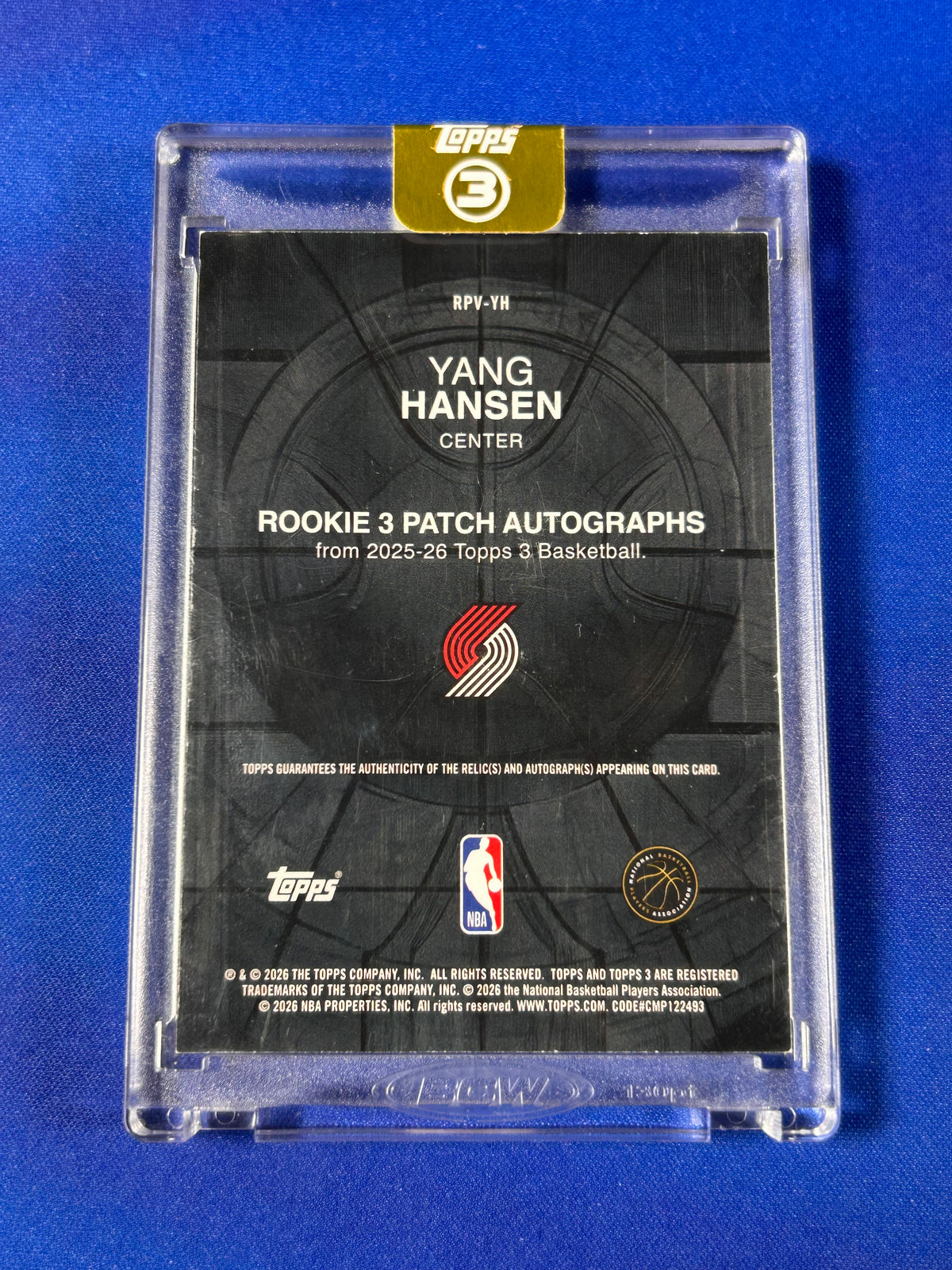 Yang Hansen 2026 Topps 3 Basketball #RPV-YH /25 Rookie 3 Patch Autograph RC