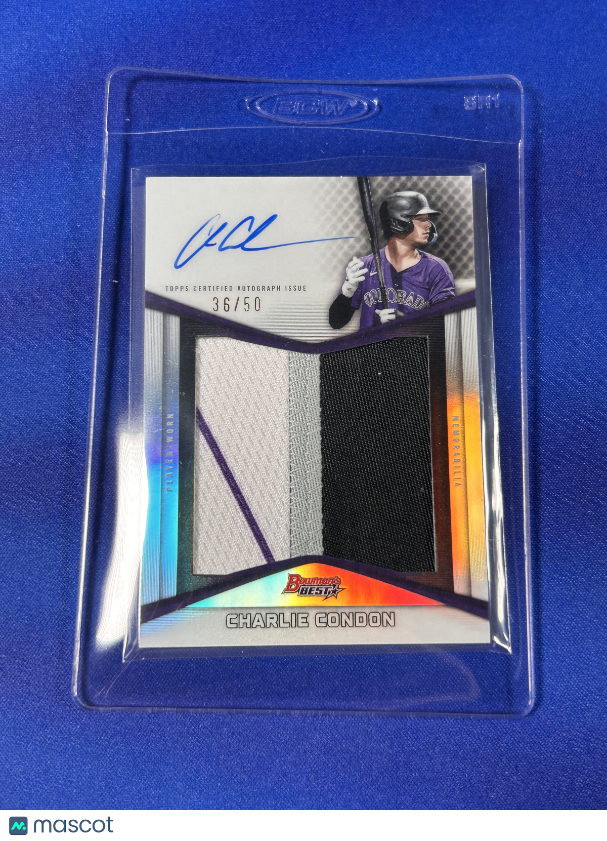 Charlie Condon 2025 Bowman's Best Baseball #PPA-CC /50 Prospect Patch Autograph Relic Card