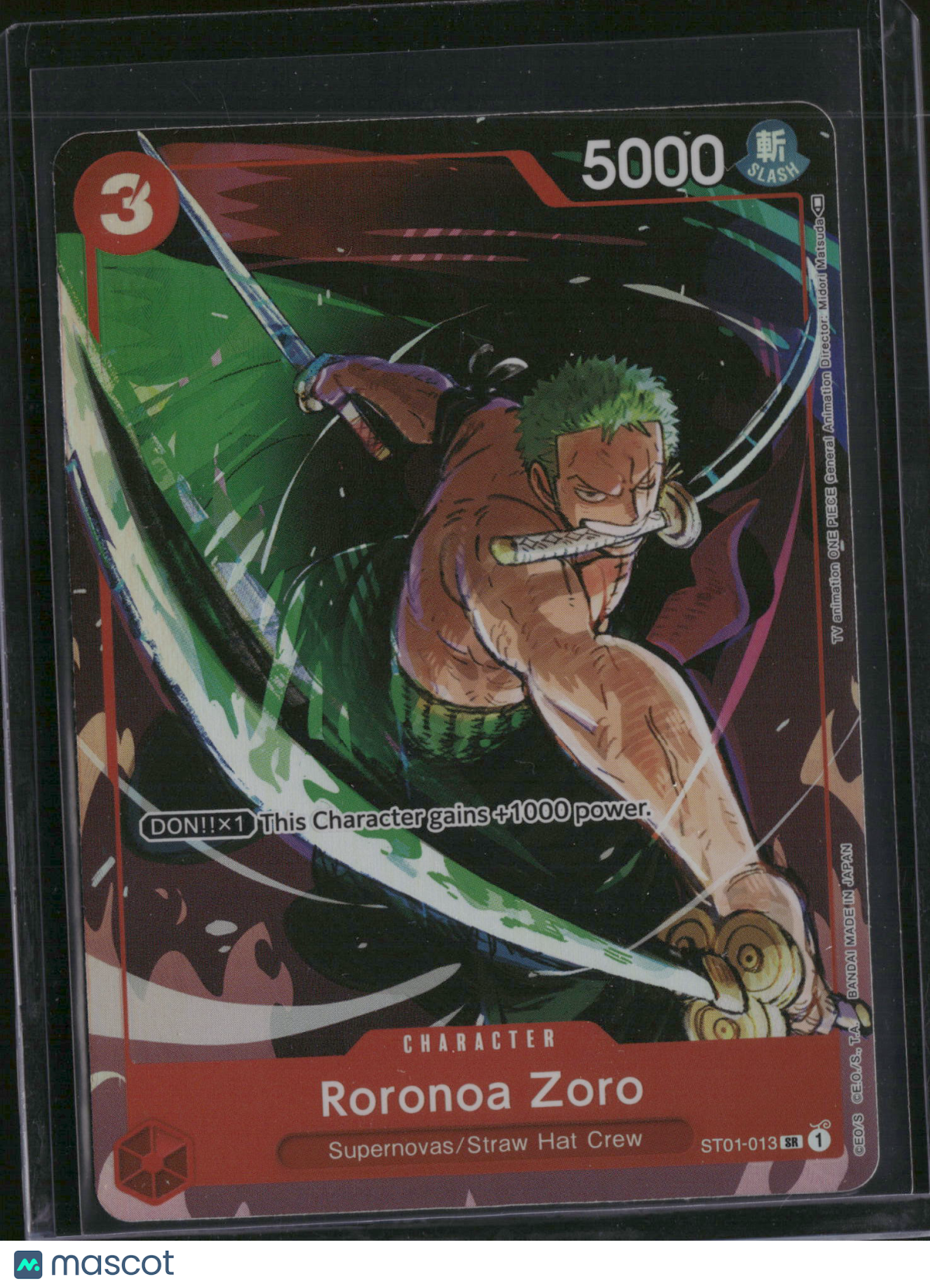 2022 Bandai One Piece Card Game Straw Hat Crew Roronoa Zoro Parallel Foil Supernovas/Straw Hat Crew ST01-013