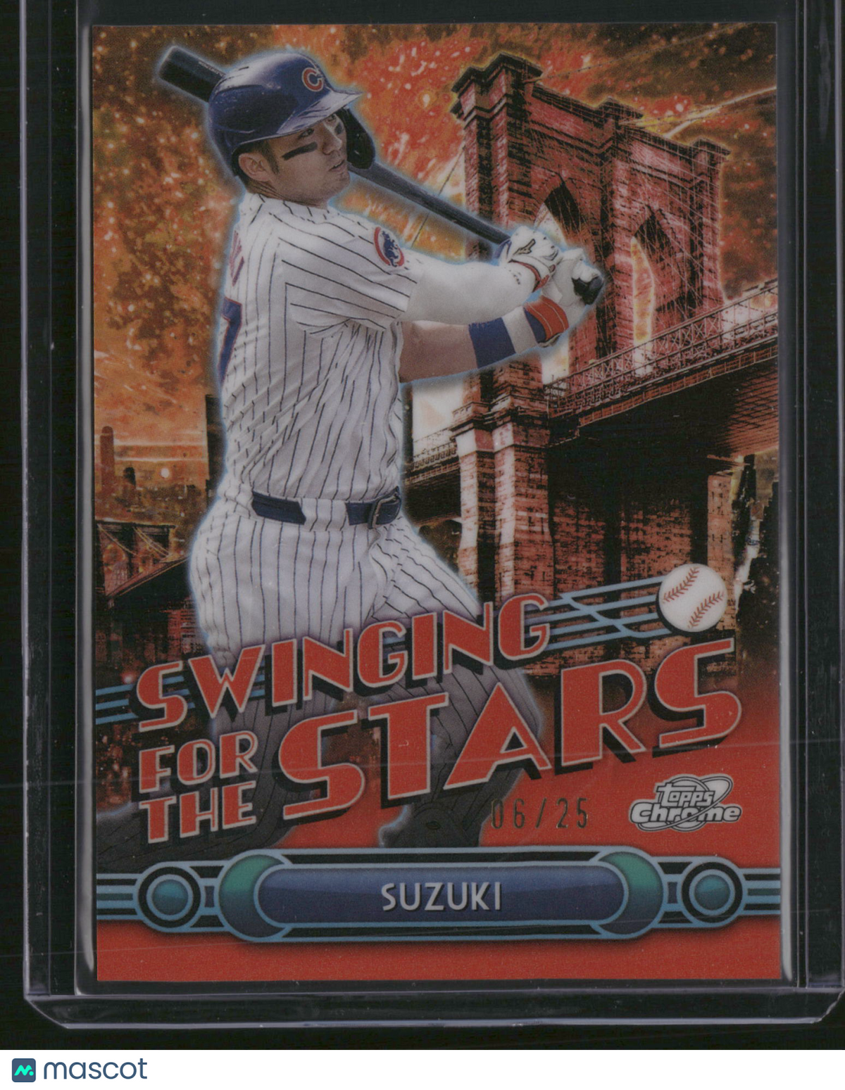 Seiya Suzuki 2025 Topps Chrome Swinging for the Stars #SS-19 Orange Refractor /25
