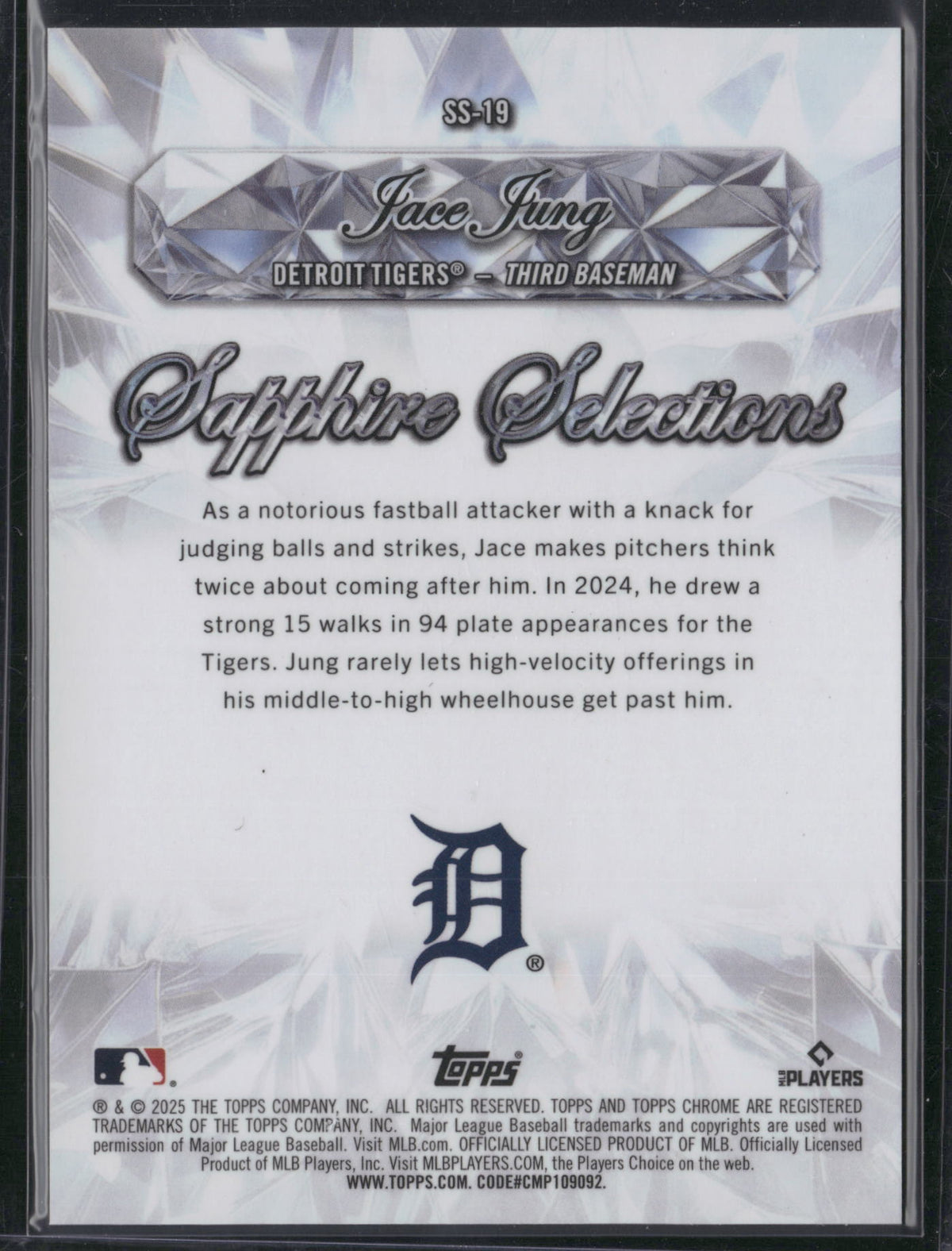 Jace Jung 2025 Topps Chrome Sapphire Selections #SS-19 RC