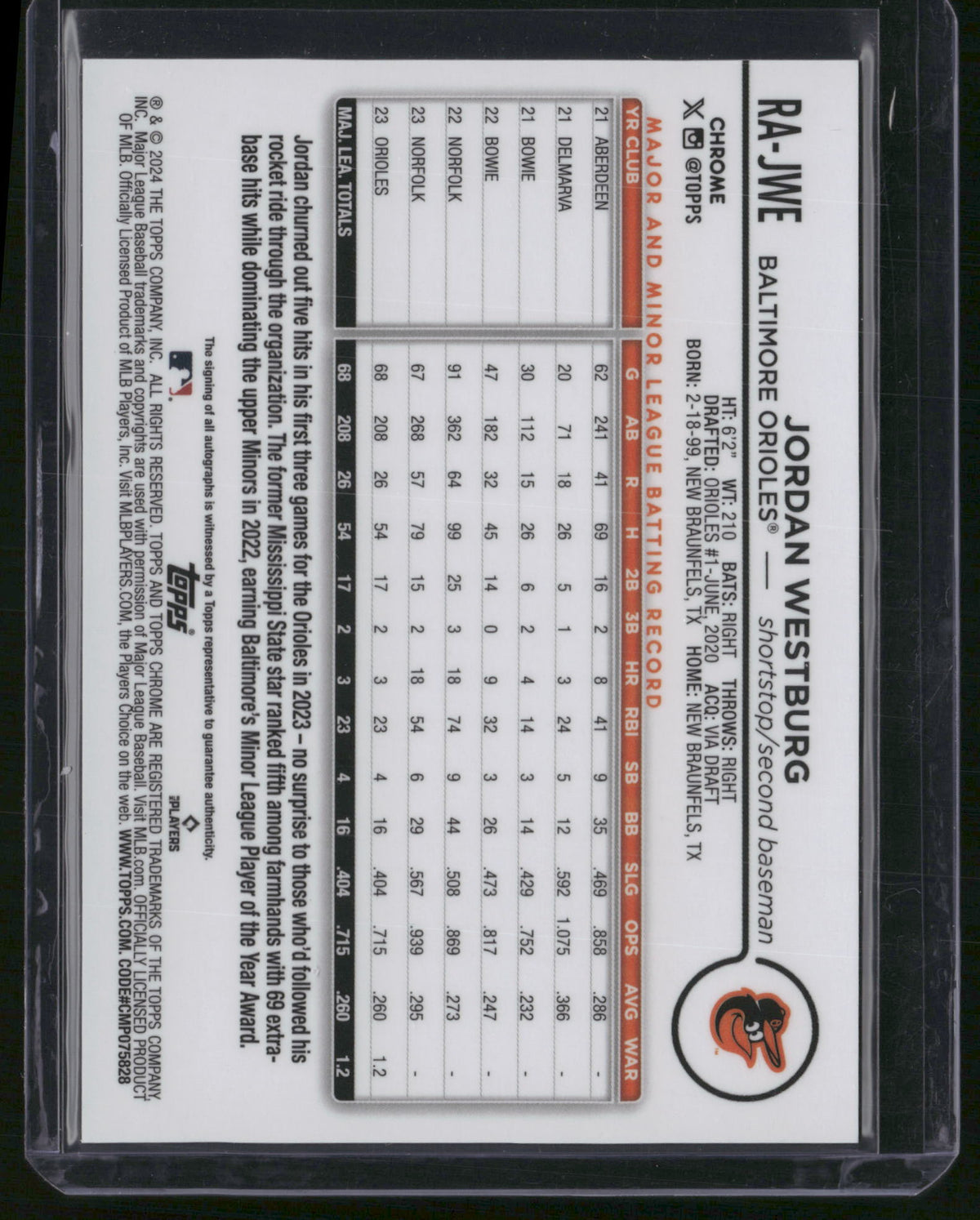 Jordan Westburg 2024 Topps Chrome #RA-JWE RC