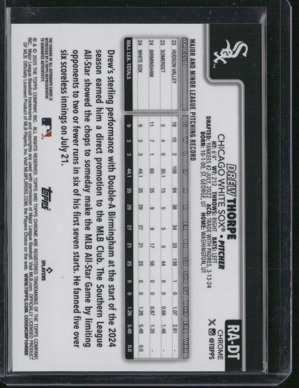 Drew Thorpe 2024 Topps Chrome #RA-DT Blue Sapphire /199 RC