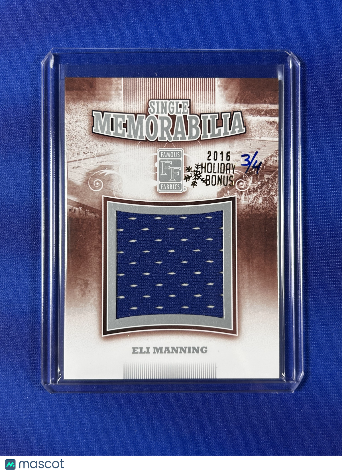Eli Manning 2010 Famous Fabrics Holiday Bonus /4 Game-Used Jersey Memorabilia