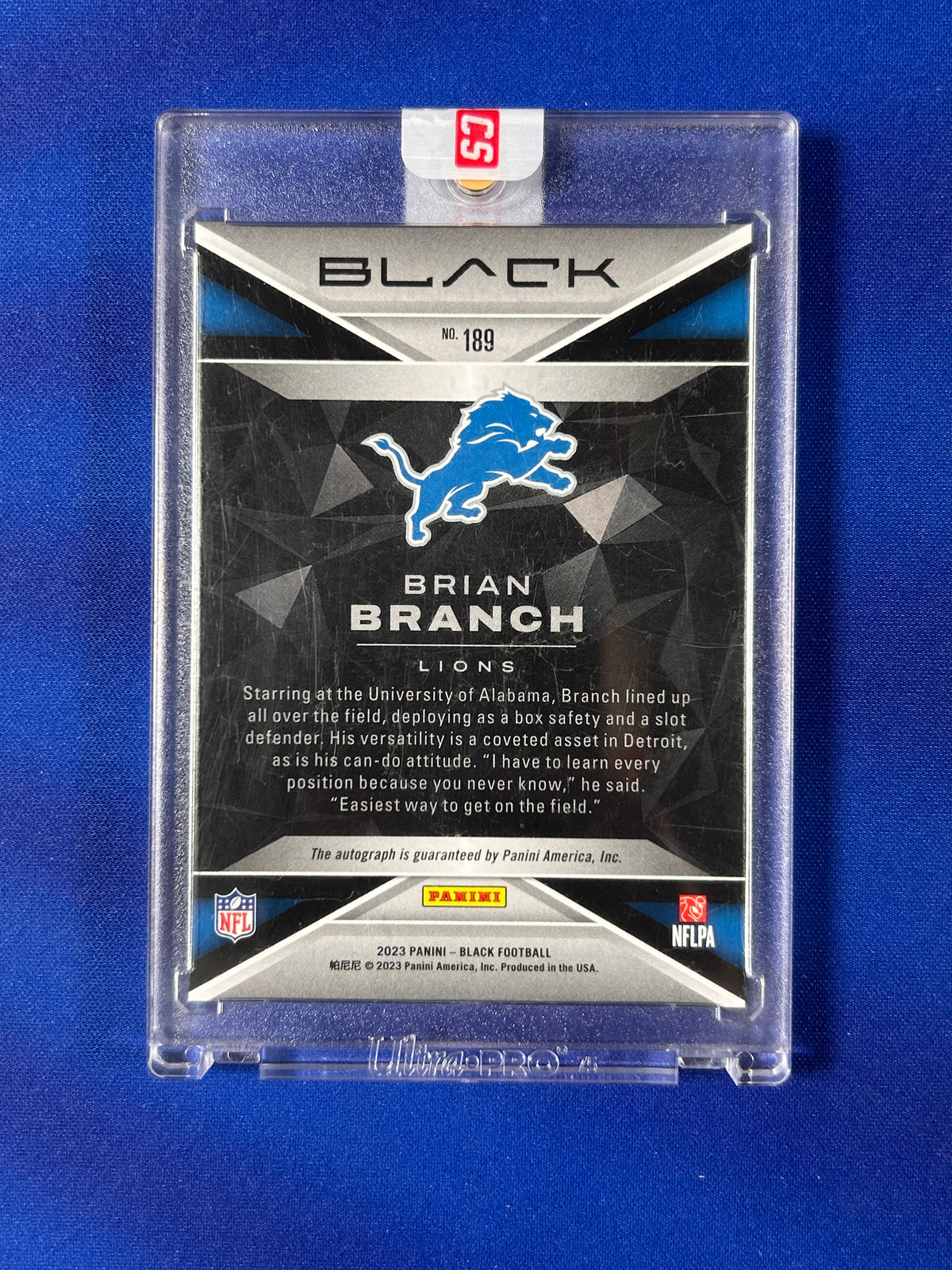 Brian Branch 2023 Panini Black #189 /25 RC