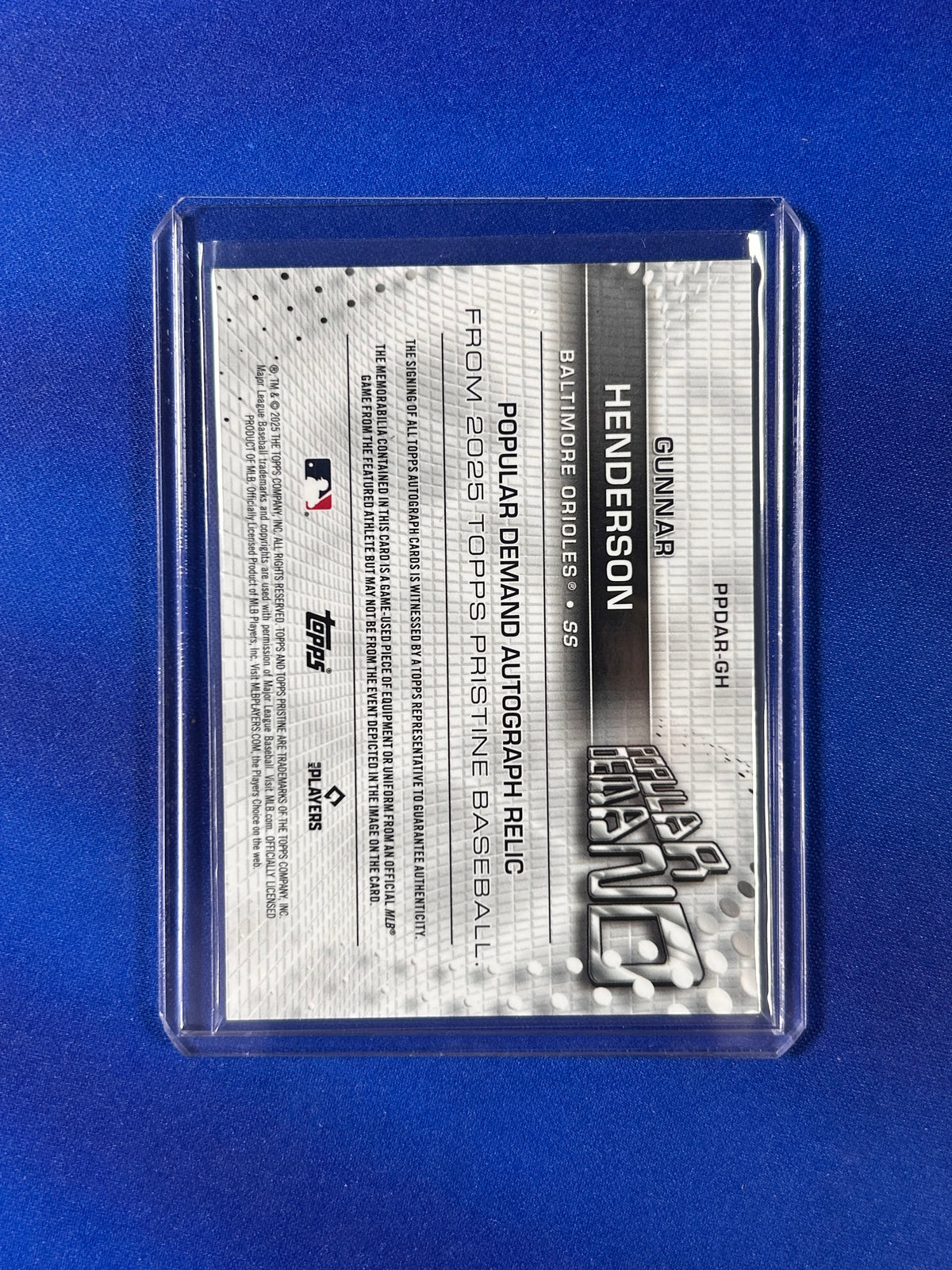 Gunnar Henderson 2025 Topps Pristine Popular Demand #PPDAR-GH Autograph Relic Memorabilia