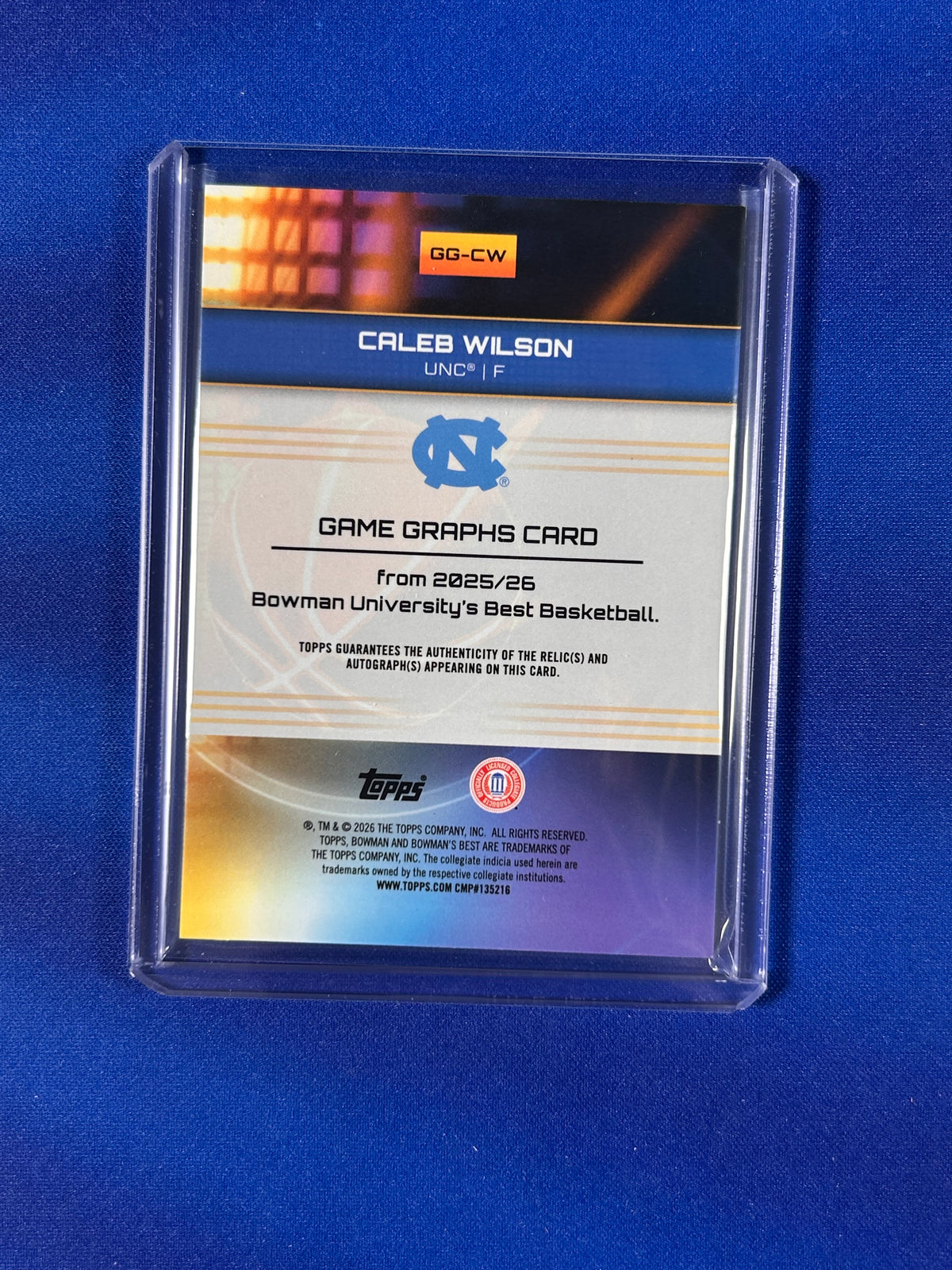 Caleb Wilson 2026 Bowman University Best Basketball Game Graphs #GG-CW Gold Refractor /50 Authentic Autograph Memorabilia