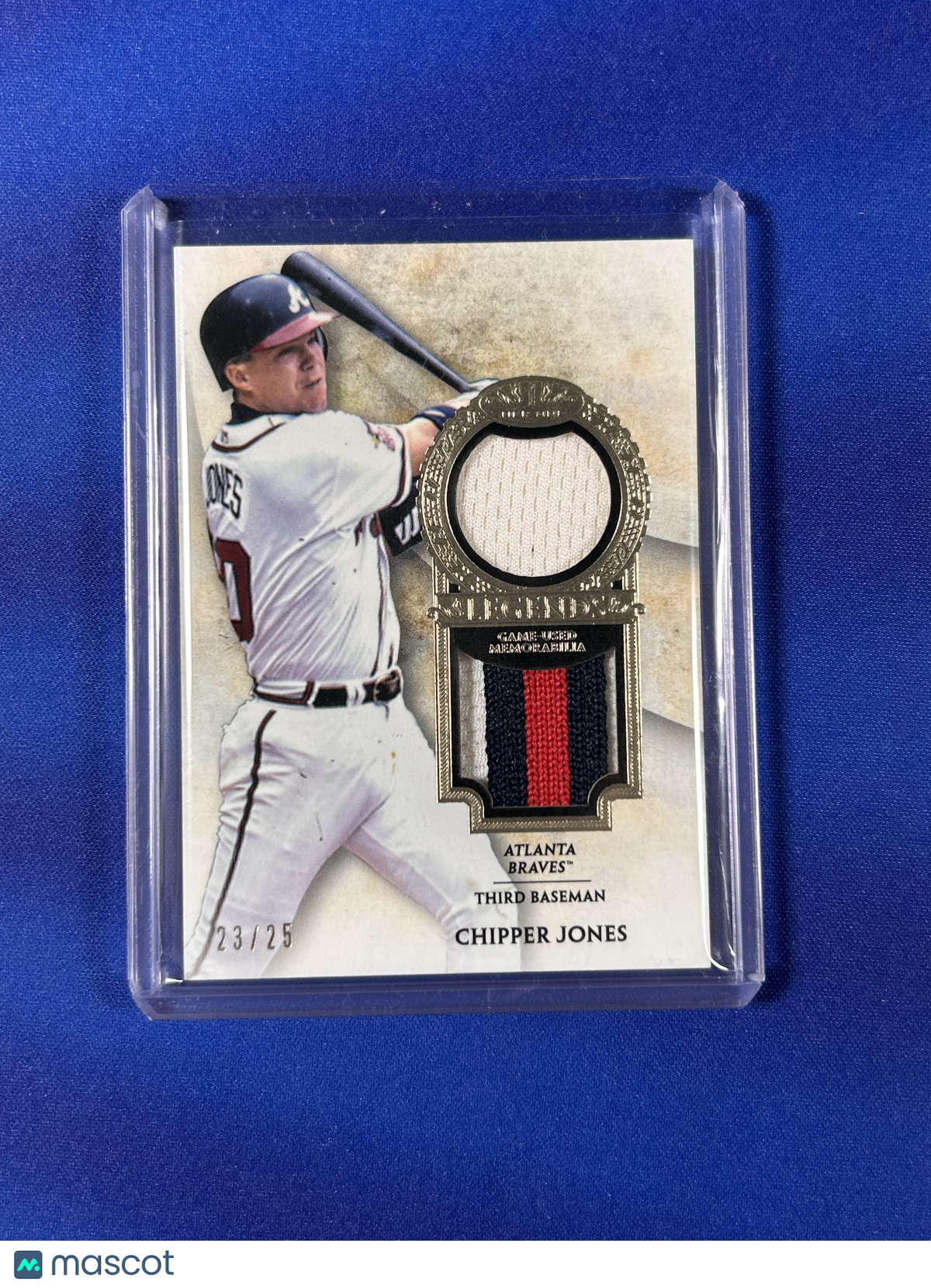 Chipper Jones 2017 Topps Tier One #T1DRL-CJ /25 Tier One Legends Dual Relic Game-Used Memorabilia