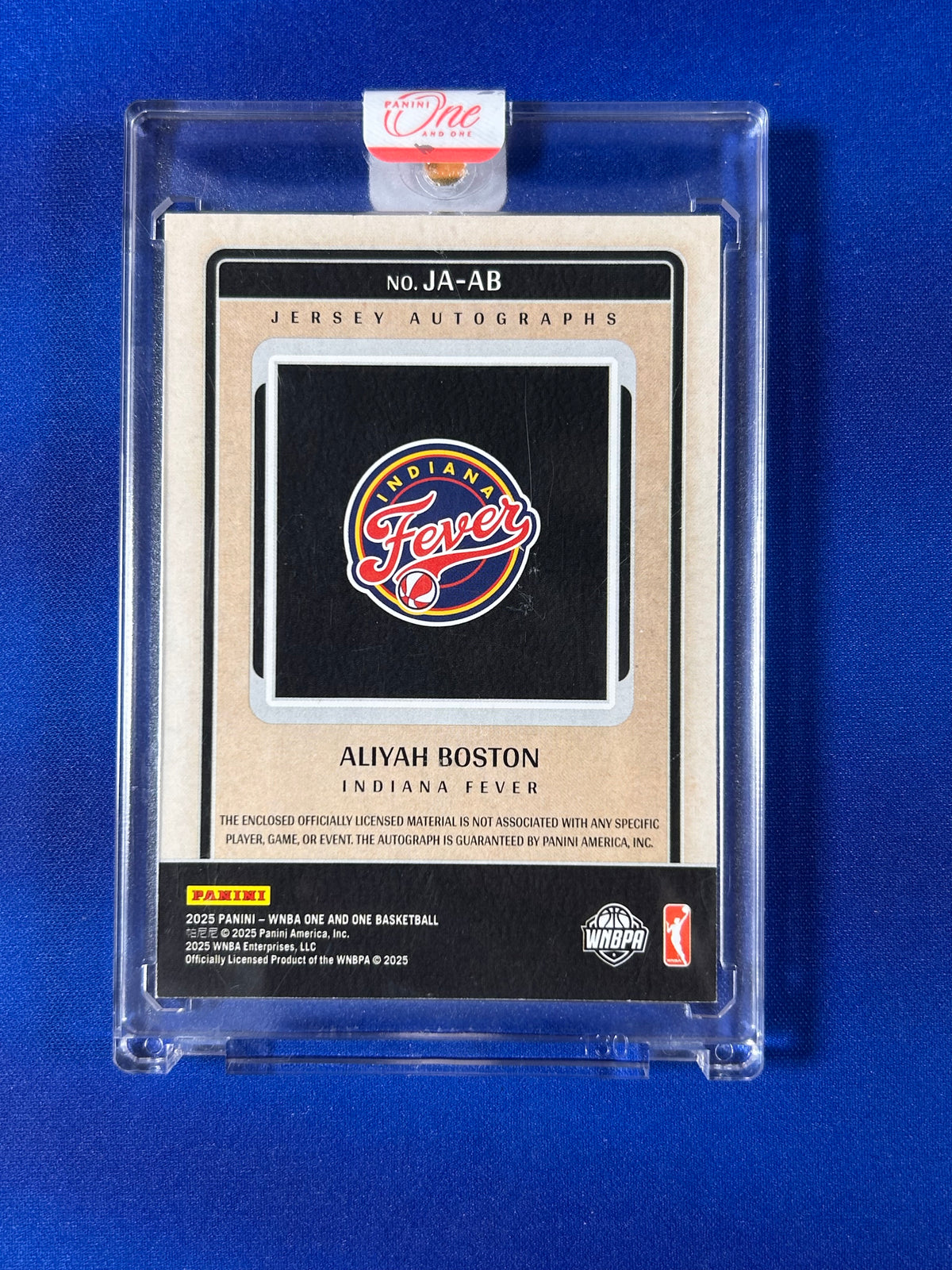 Aliyah Boston 2025 Panini One and One #JA-AB /99 Jersey Autograph