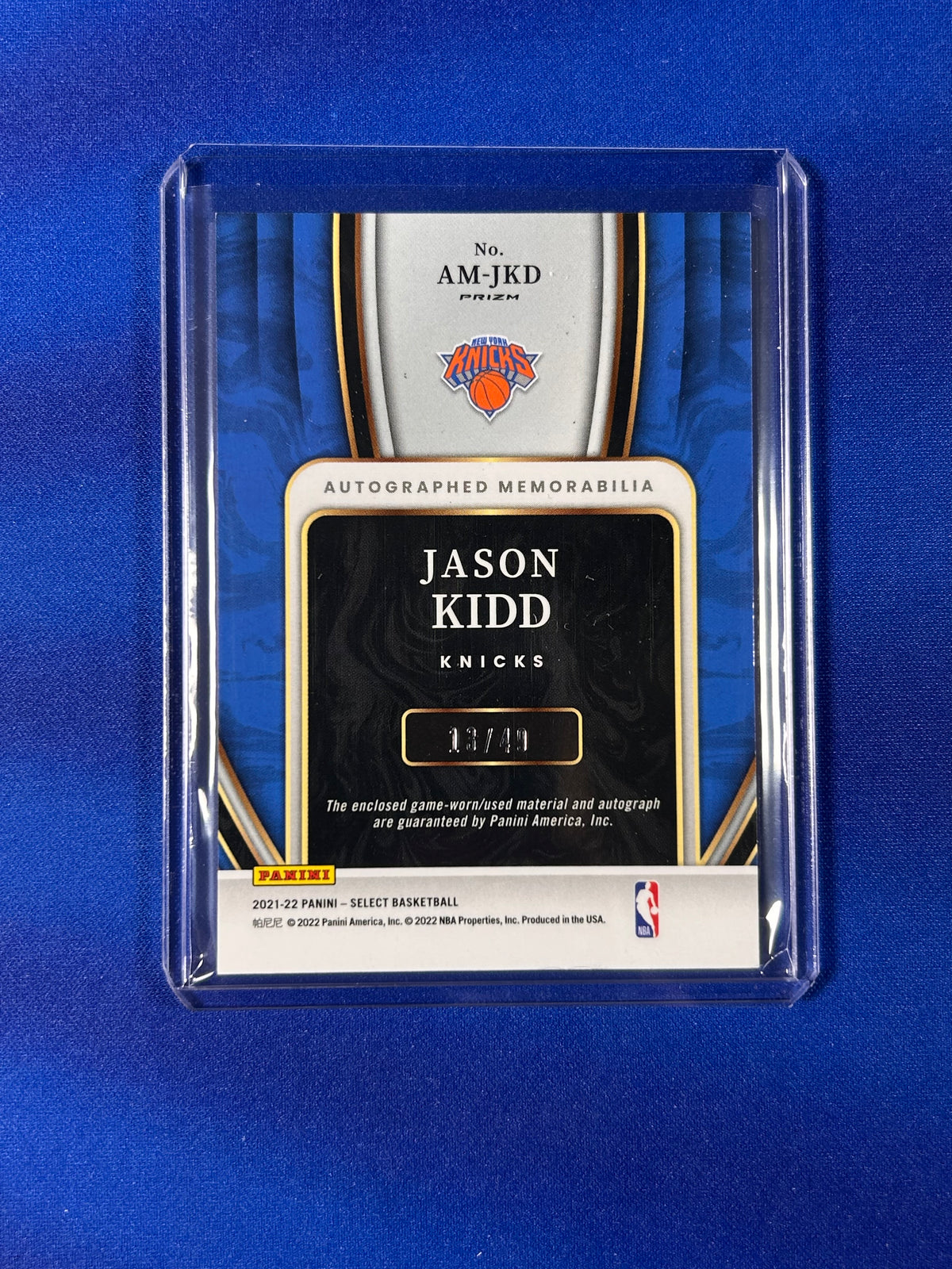 Jason Kidd 2022 Panini Select Prizm #AM-JKD /40 Autograph Memorabilia
