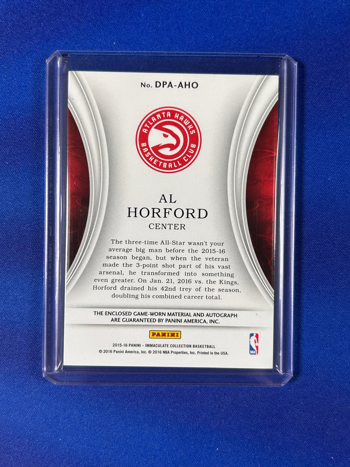 Al Horford 2016 Panini Immaculate Collection #DPA-AHO /50 Dual Patch Memorabilia