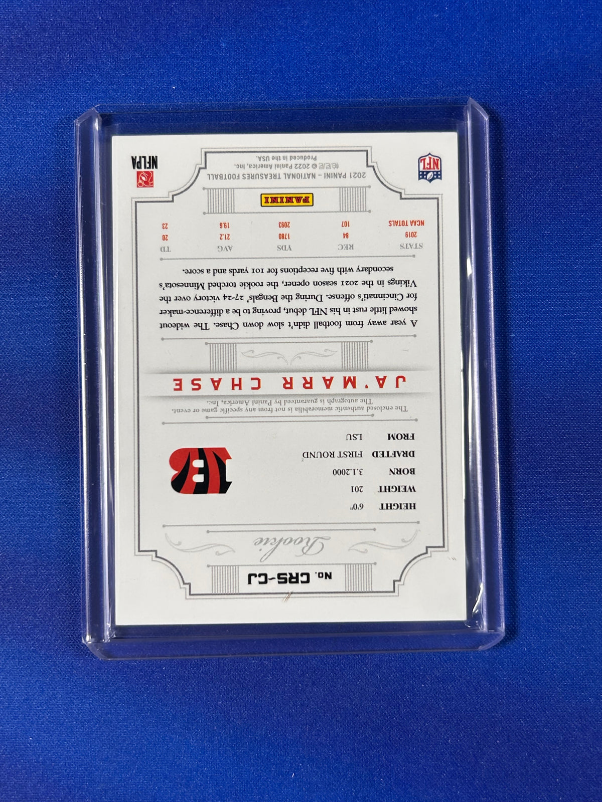 Ja'Marr Chase 2021 Panini National Treasures #CRS-CJ /10 Patch RC