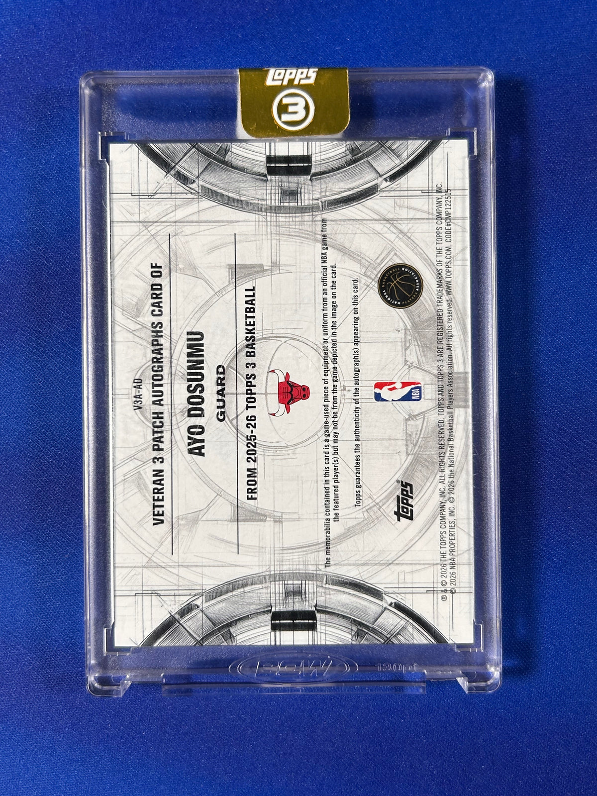 Ayo Dosunmu 2026 Topps 3 Basketball #V3A-AD Veteran 3 Patch Autographs Triple Patch