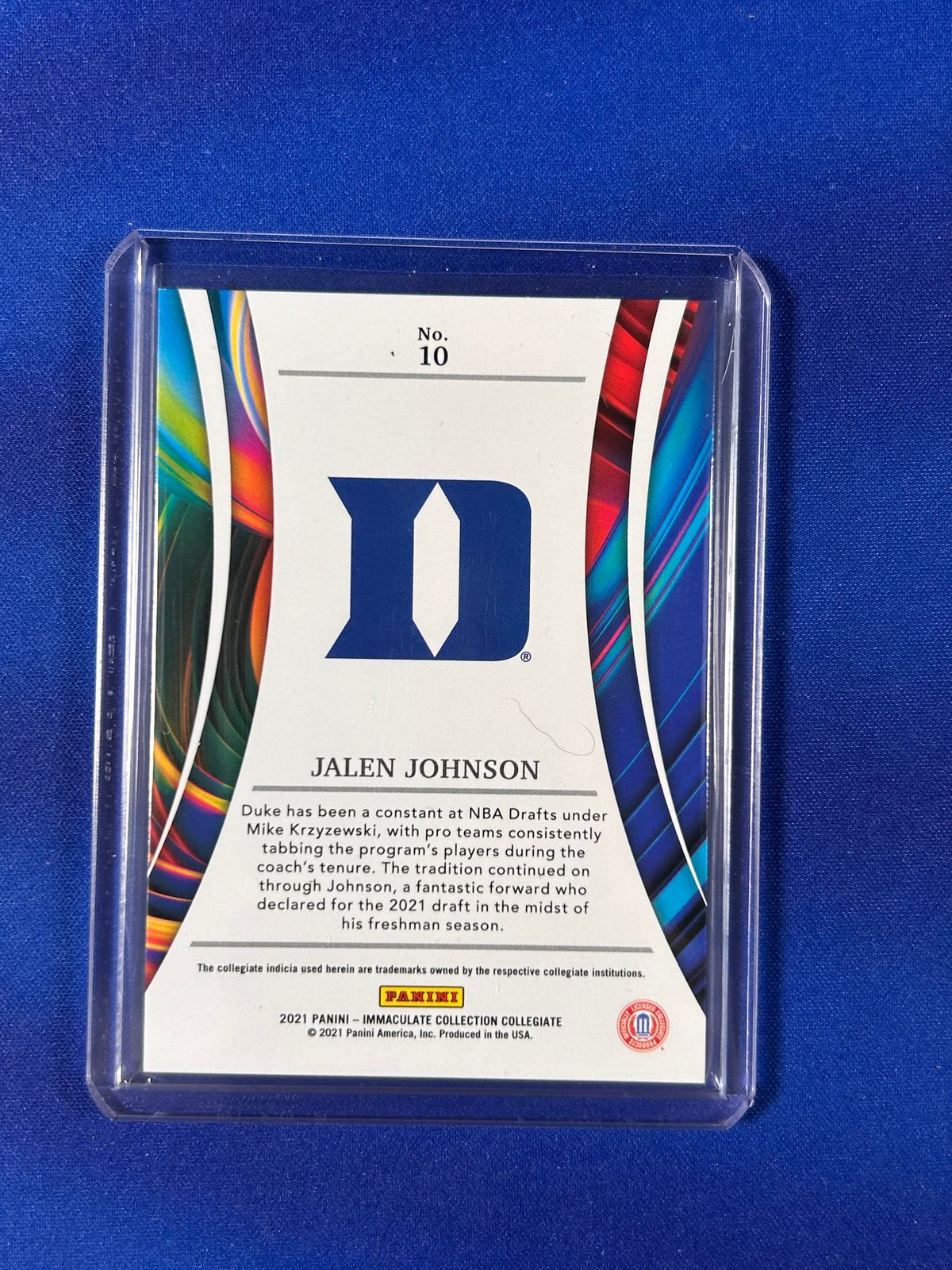 Jalen Johnson 2021 Panini Immaculate Collection Collegiate Madness #10 RC