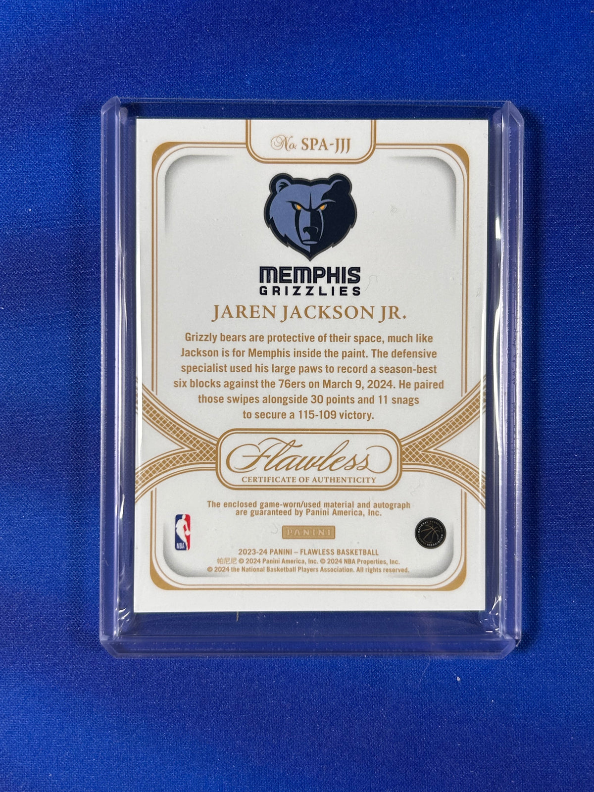 Jaren Jackson Jr. 2024 Panini Flawless #SPA-JJJ /25 Patch Memorabilia