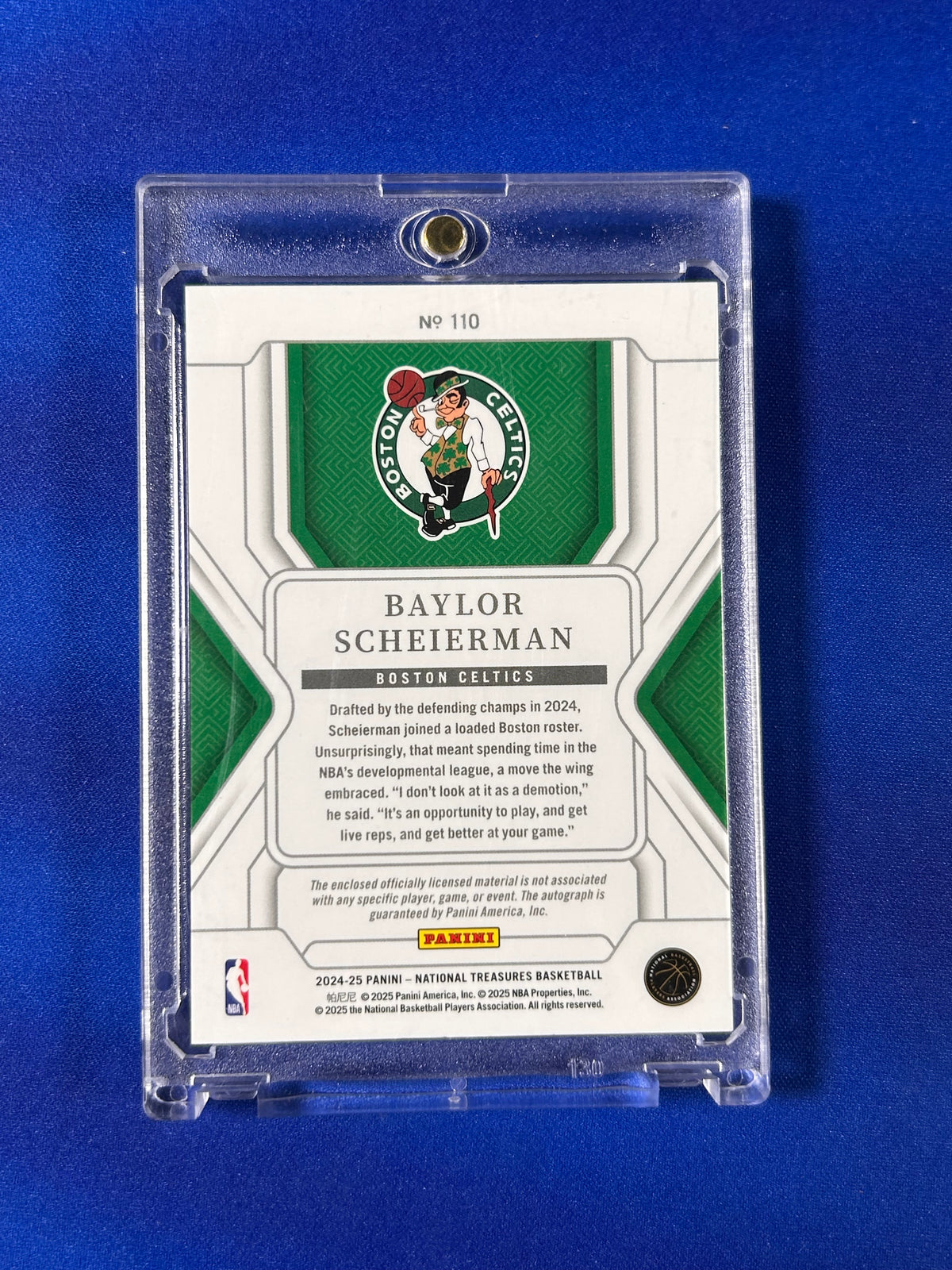 Baylor Scheierman 2025 Panini National Treasures #110 Patch RC Memorabilia