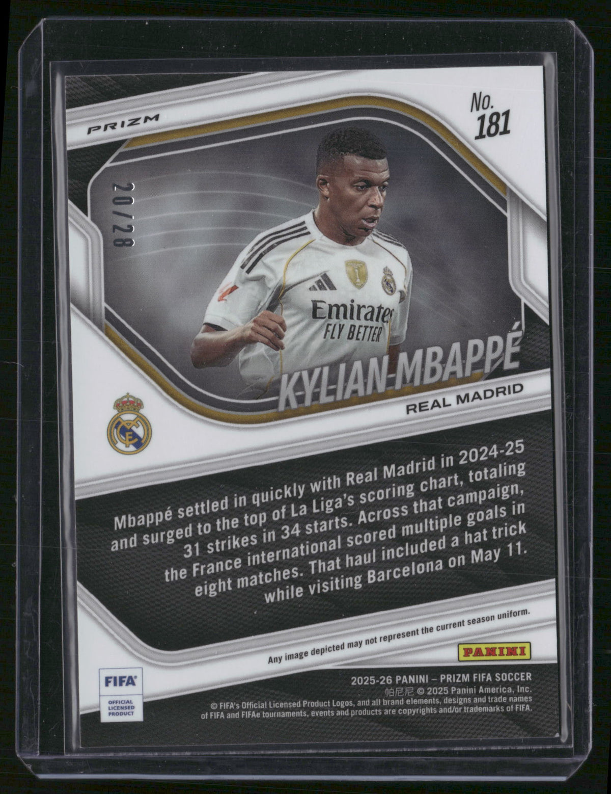 Kylian Mbappé 2025 Panini Prizm FIFA Soccer #181 White Flowers /28