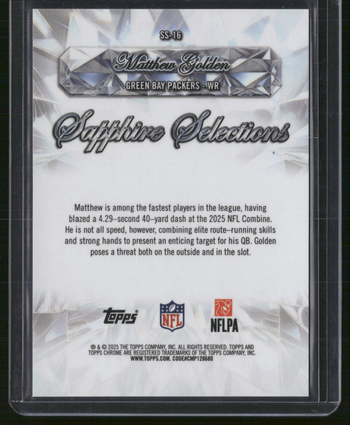 Matthew Golden 2025 Topps Chrome Sapphire Selections #SS-16 Orange RC
